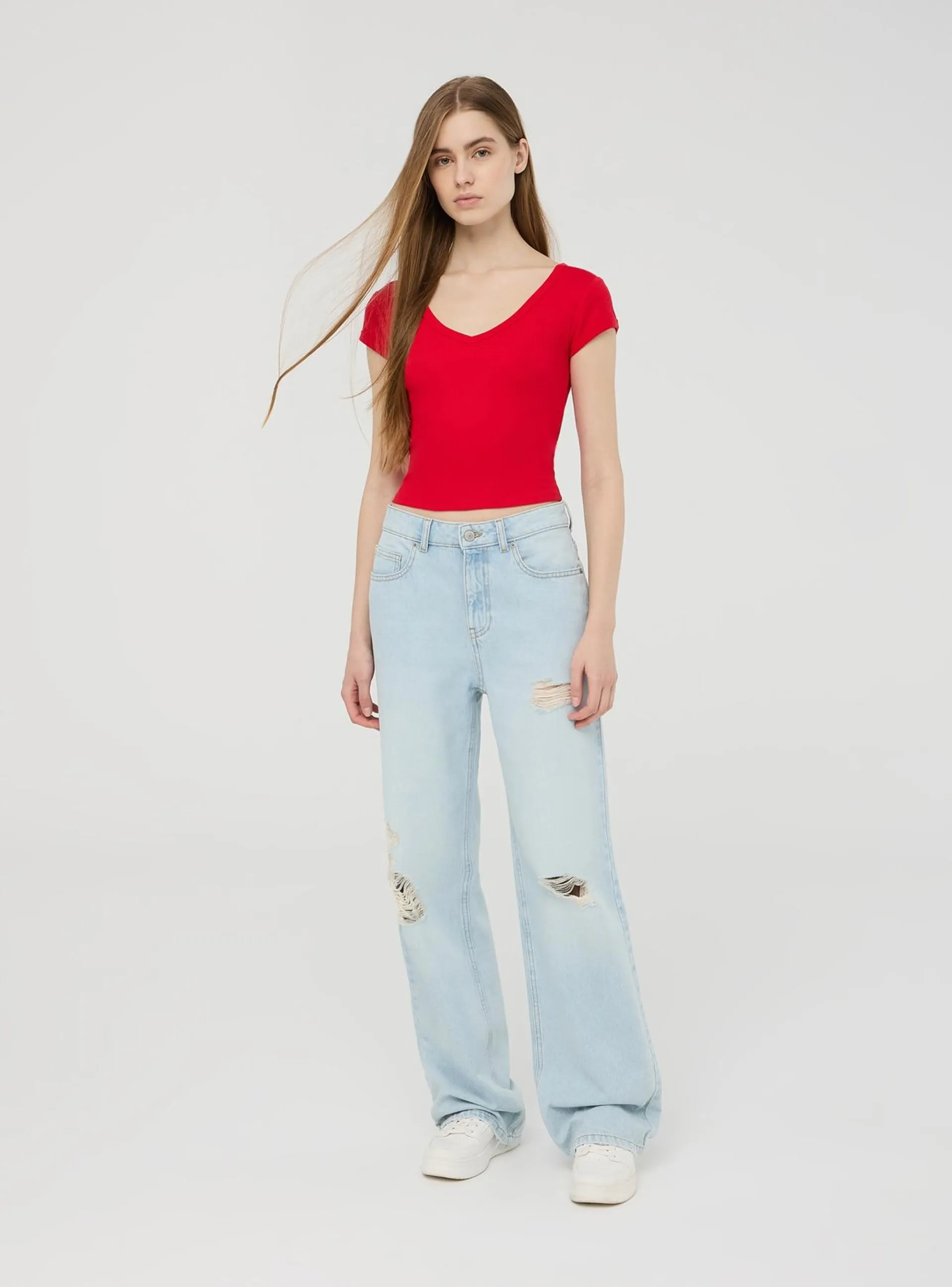 Jeans chiari wide leg con strappi Blu denim chiaro