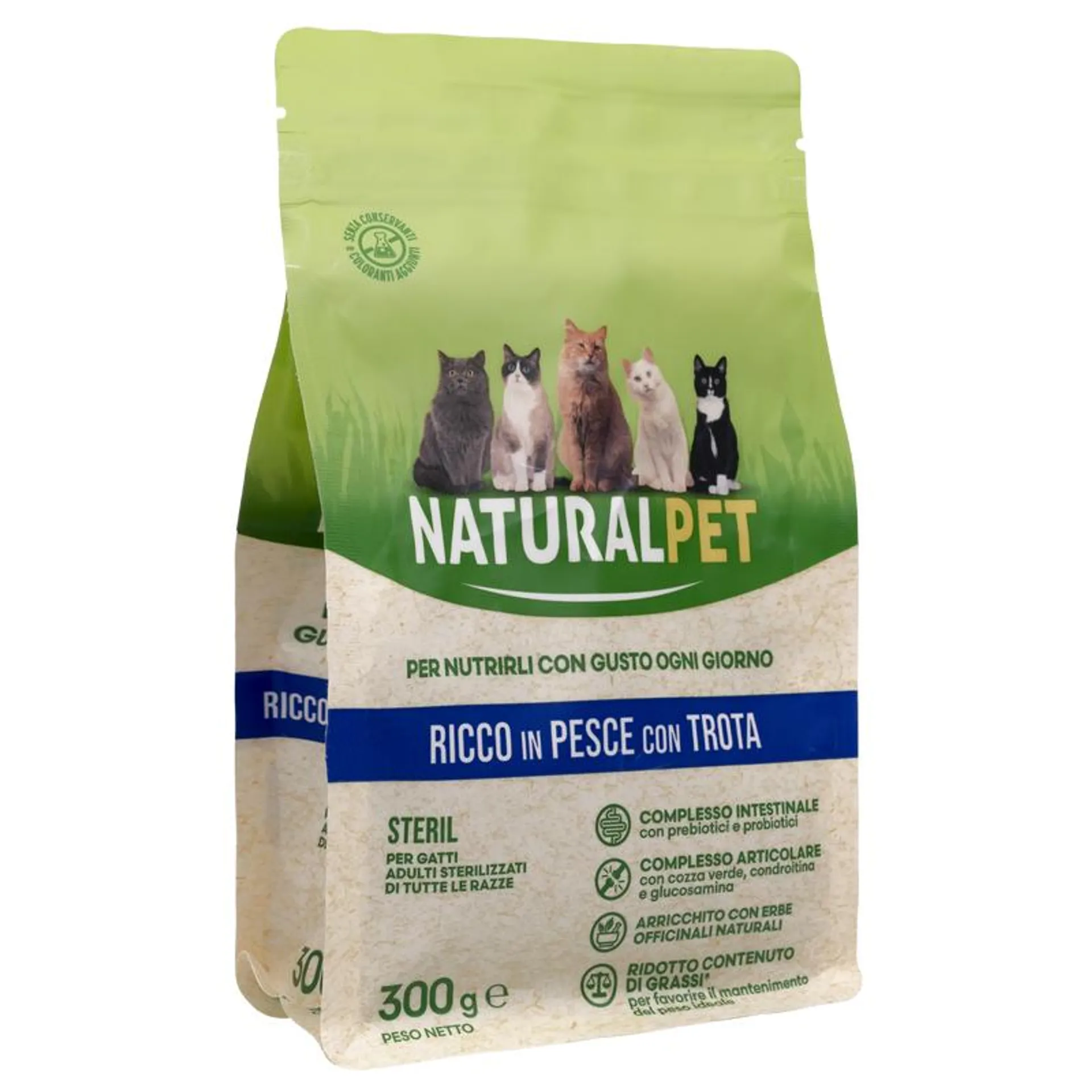 Naturalpet Cat Adult Sterilised ricco in Trota 300gr