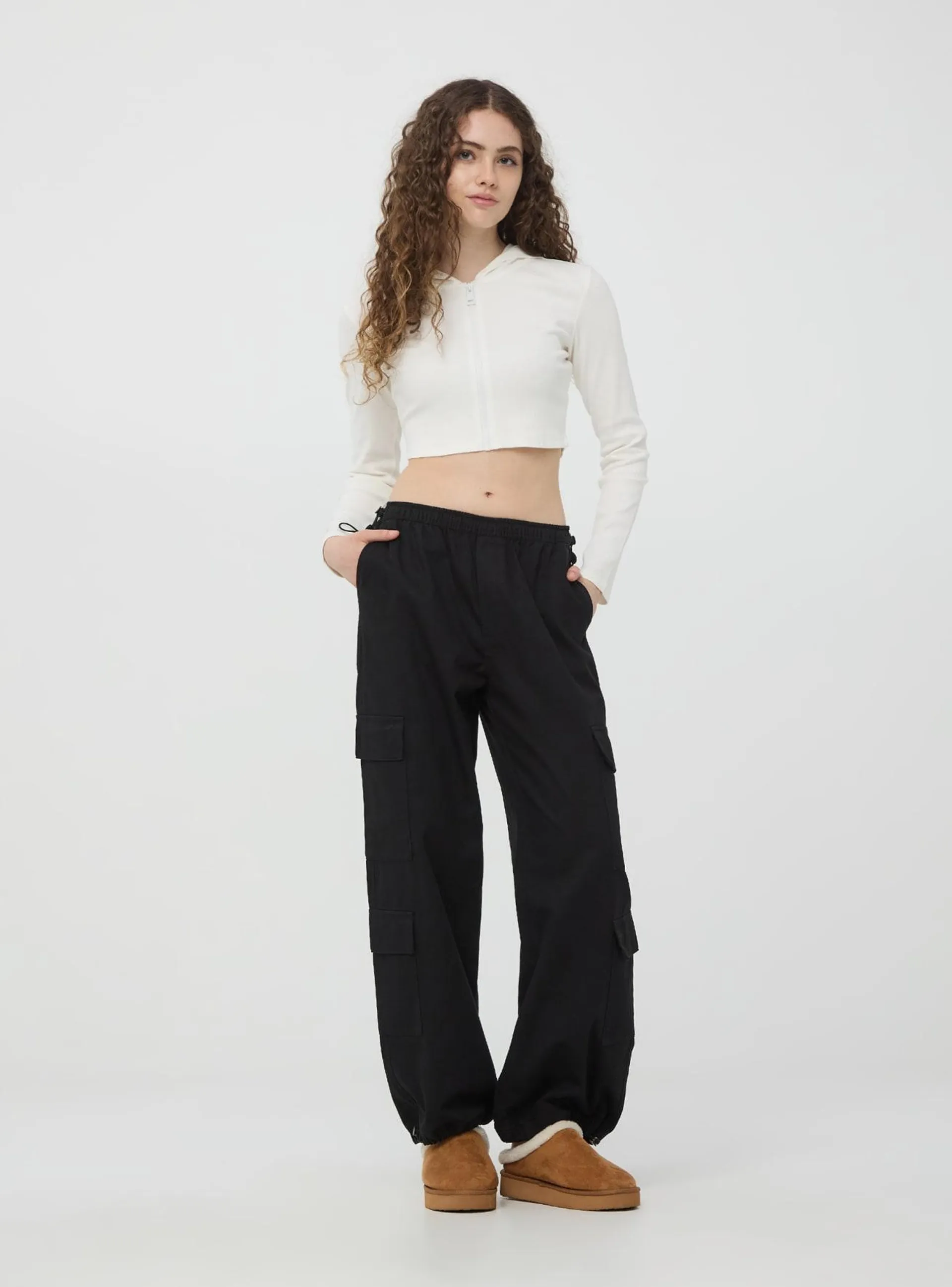 Pantaloni parachute in twill con tasconi Nero