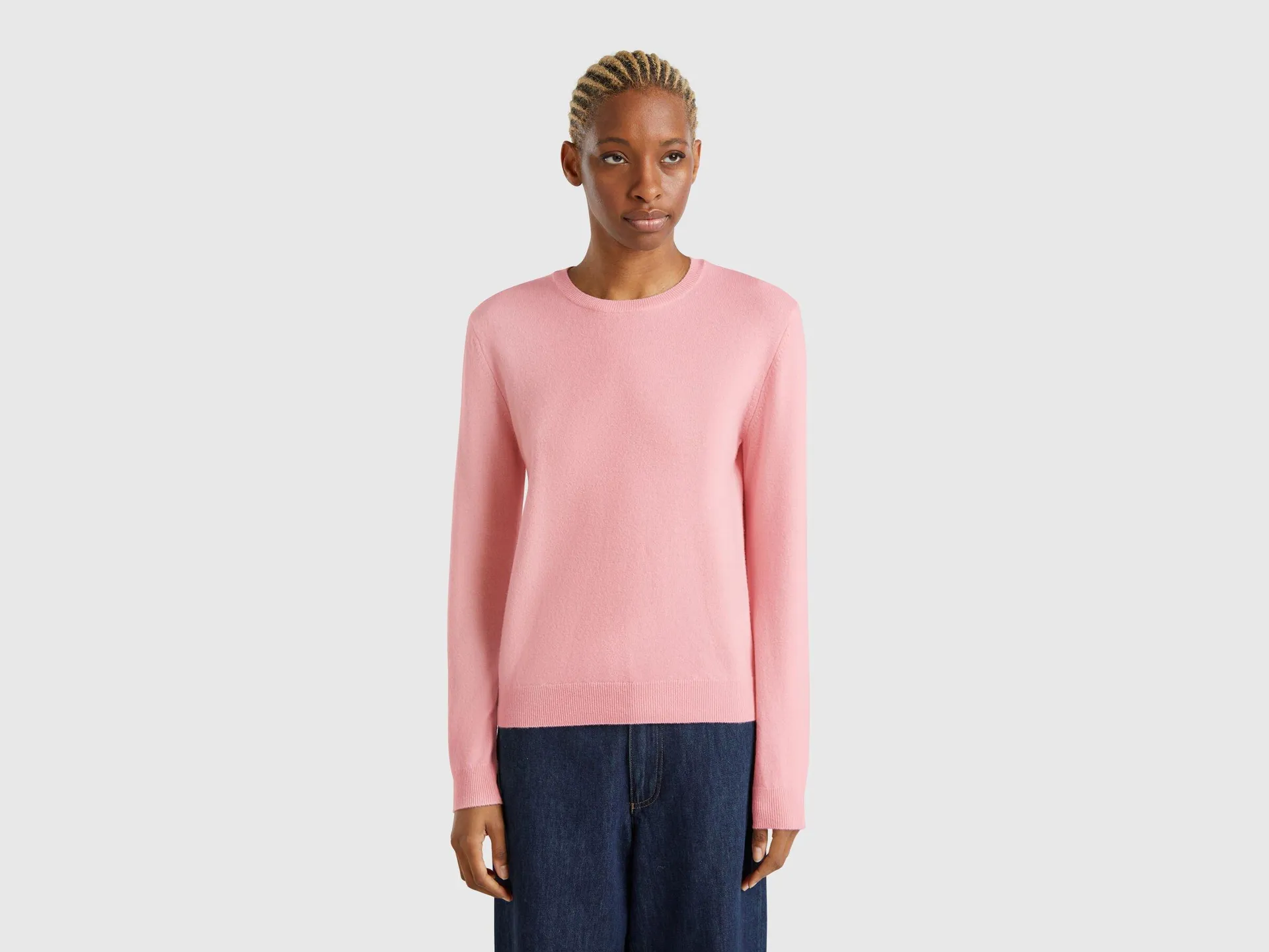 Maglia girocollo rosa cipria in lana Merino