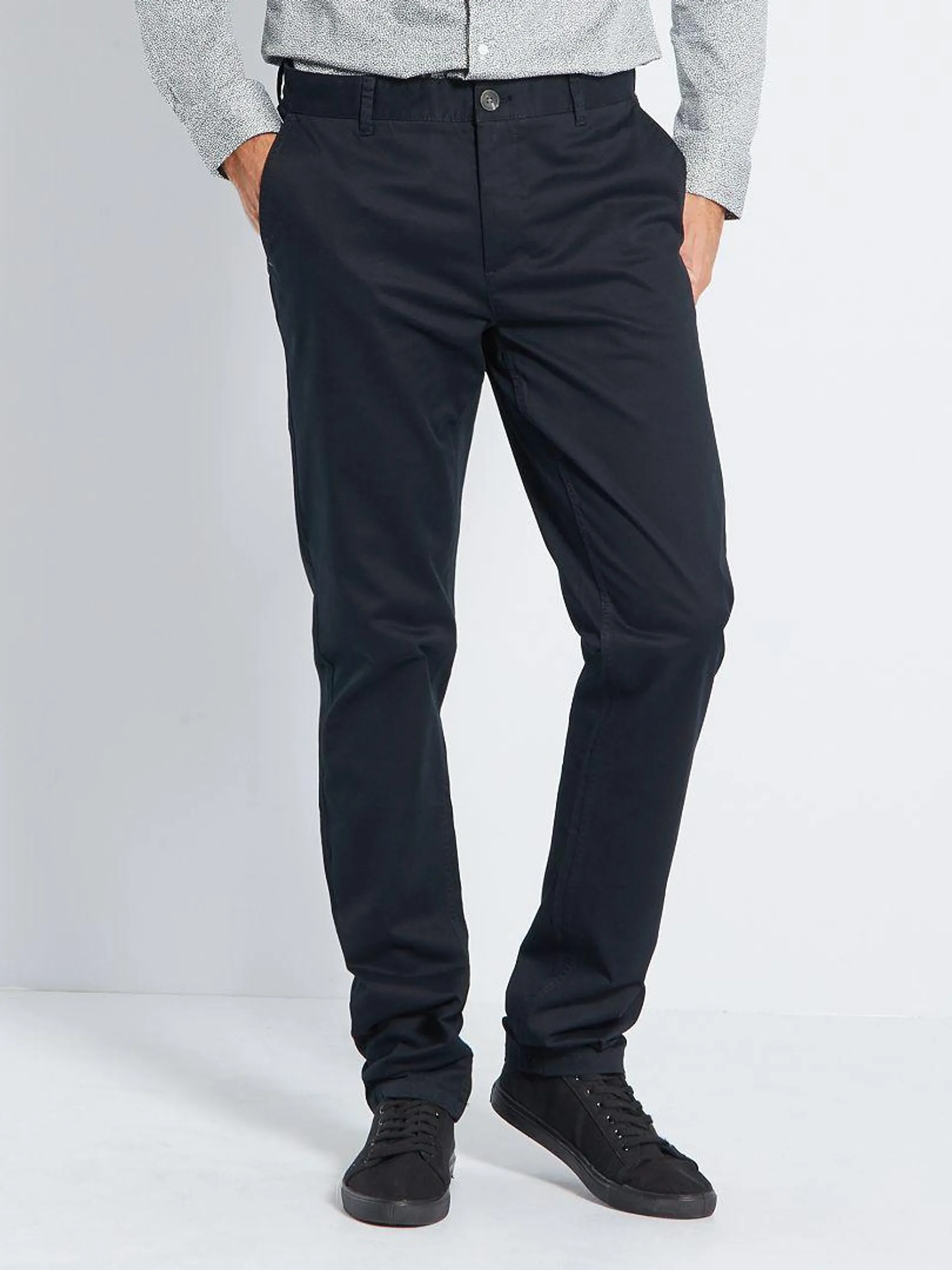 Pantaloni chino slim puro cotone L36 + 1 m 90 - Nero