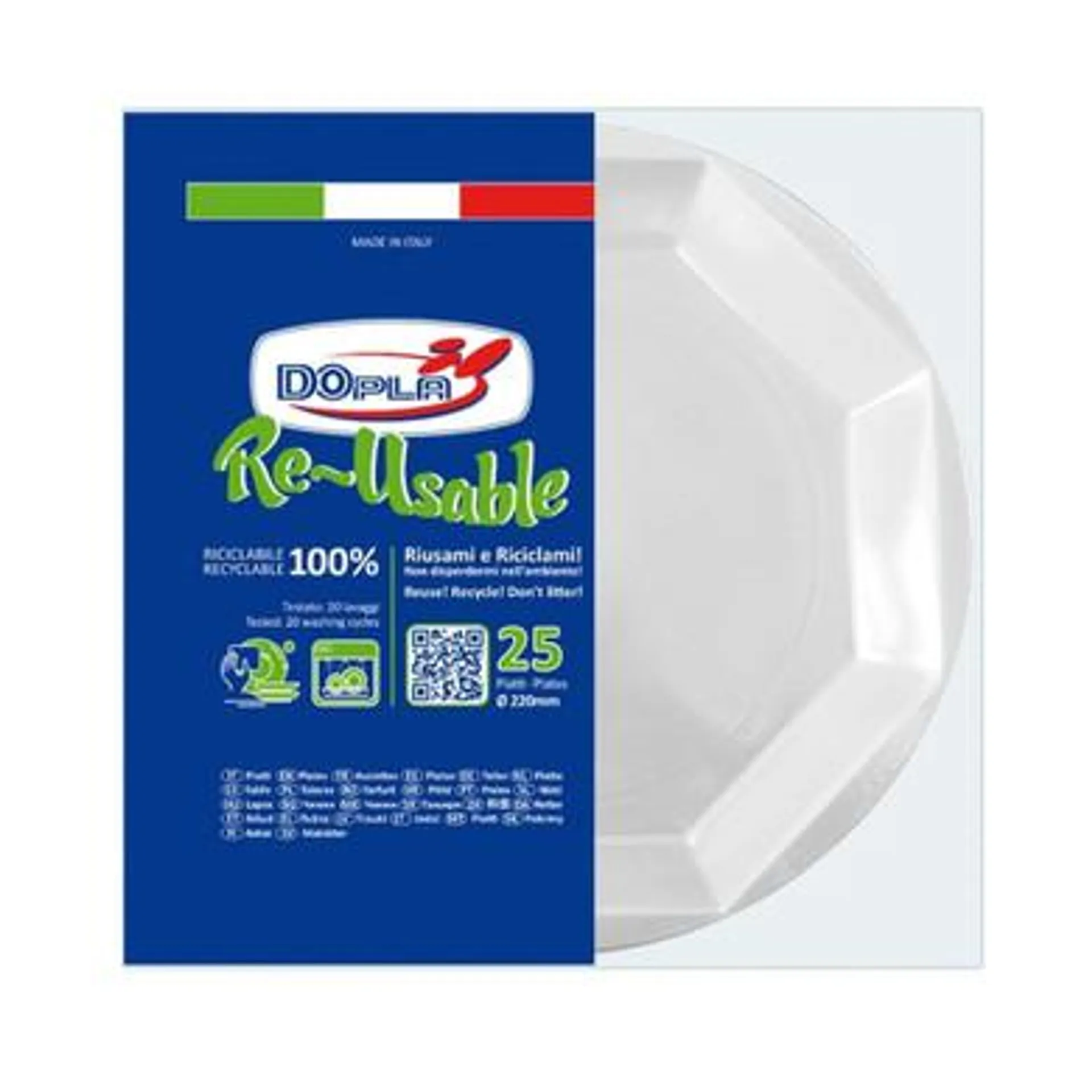 Dopla - Piatto riutilizzabile 25 pz fondo bianco