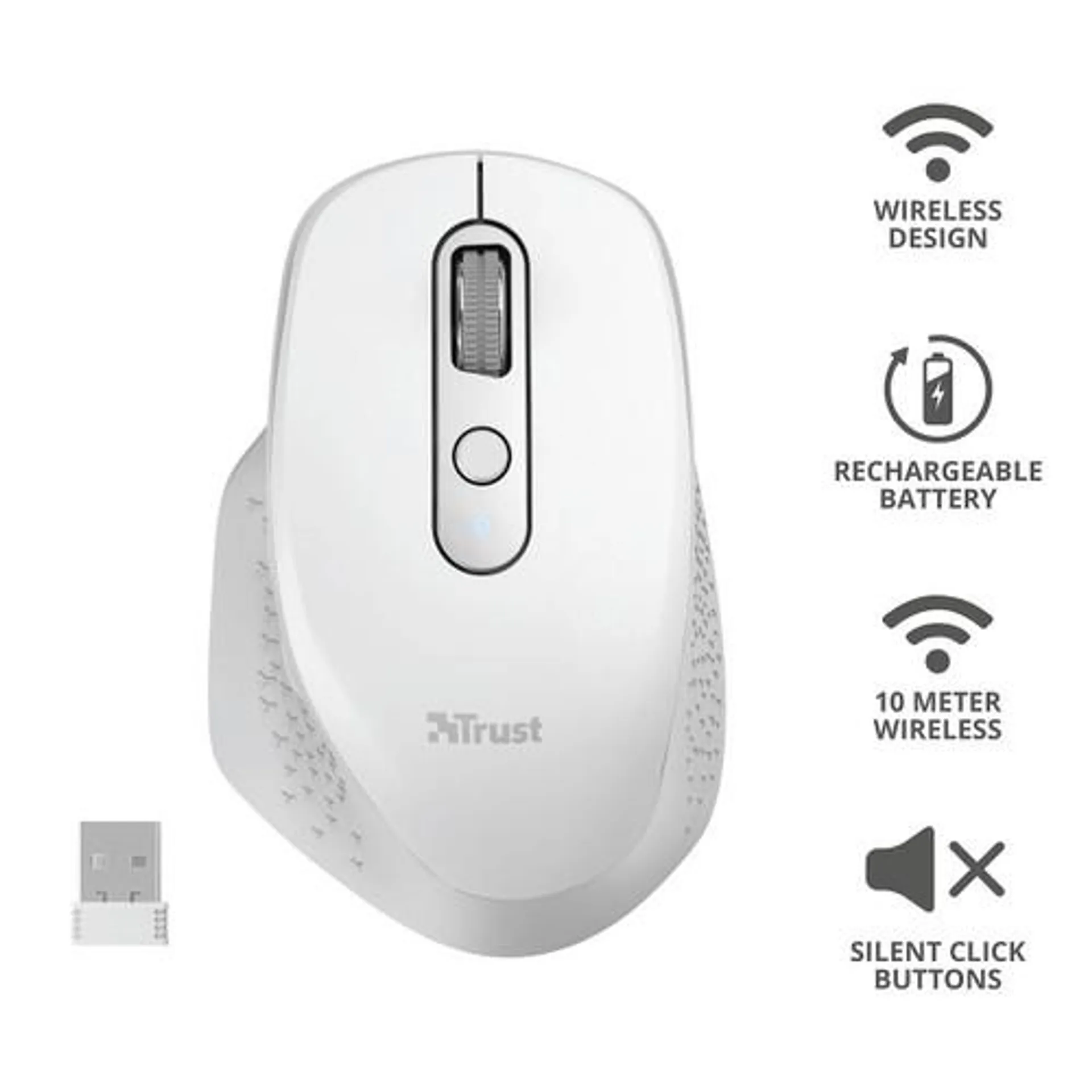 TRUST - OZAA RECHARGEABLE MOUSE WHITE