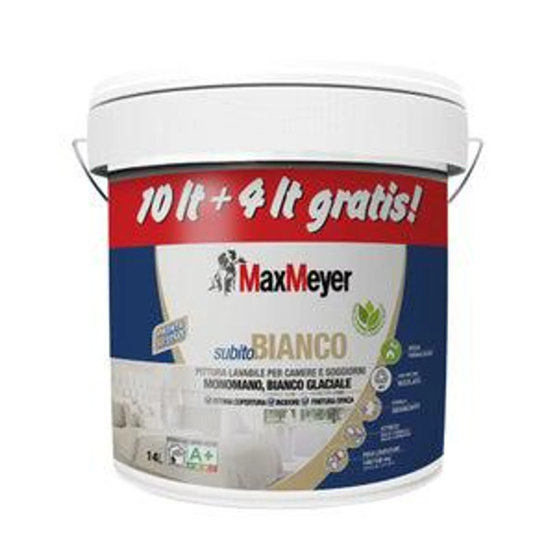 Pittura per interni lavabile, MAXMEYER Subito Bianco A+ bianco opaco, 14 L