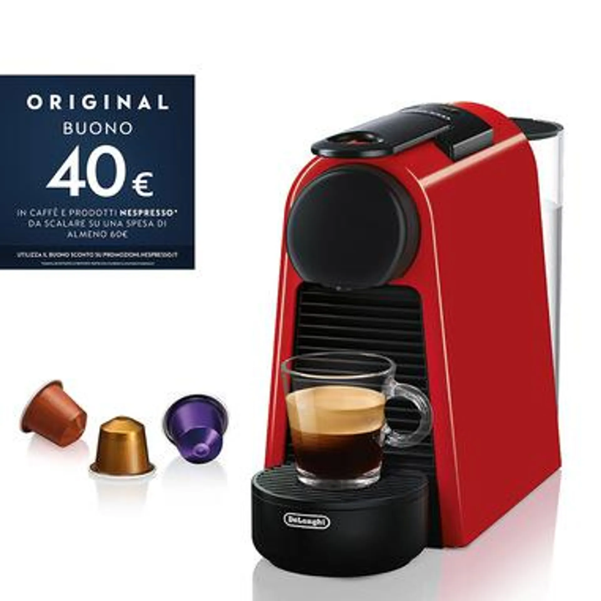 DeLonghi Essenza Mini EN 85.R macchina per caffè Libera installazione Macchina per caffè con capsule Nero, Rosso 0,6 L Automatica