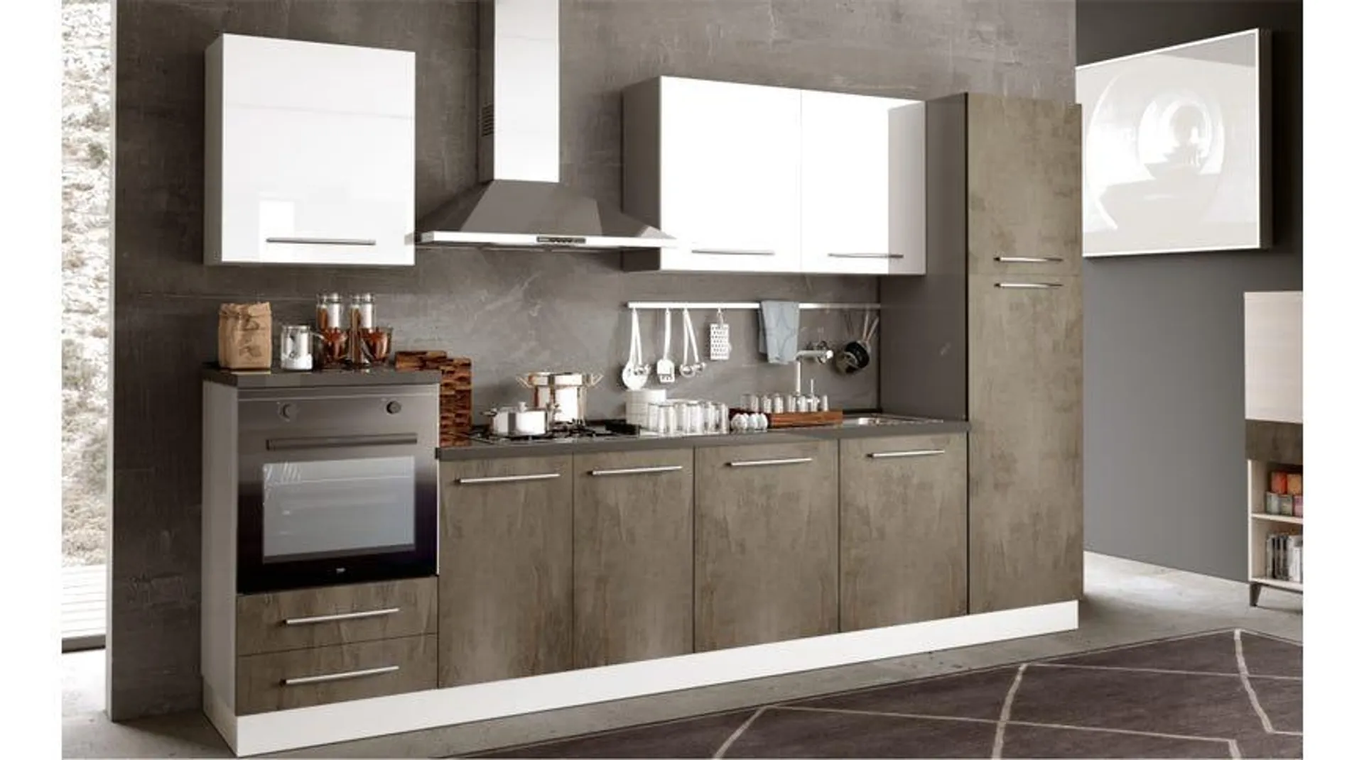 Krystal cucina 330 cm colore ossido e bianco lucido