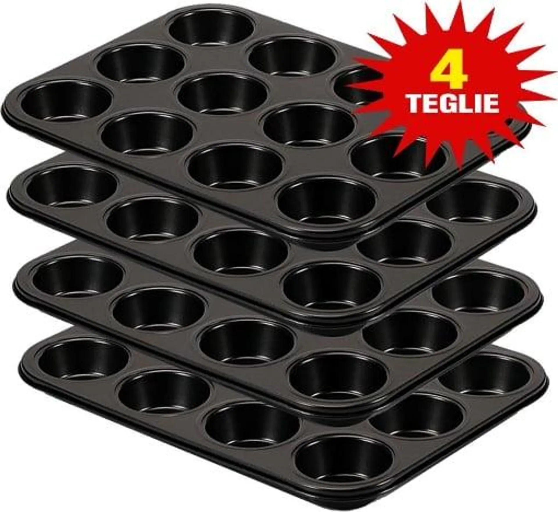 4 TEGLIE FORNO ANTIADERENTE 12 MONO PORZIONI PER MUFFINS CUPCAKES E DOLCI NERO