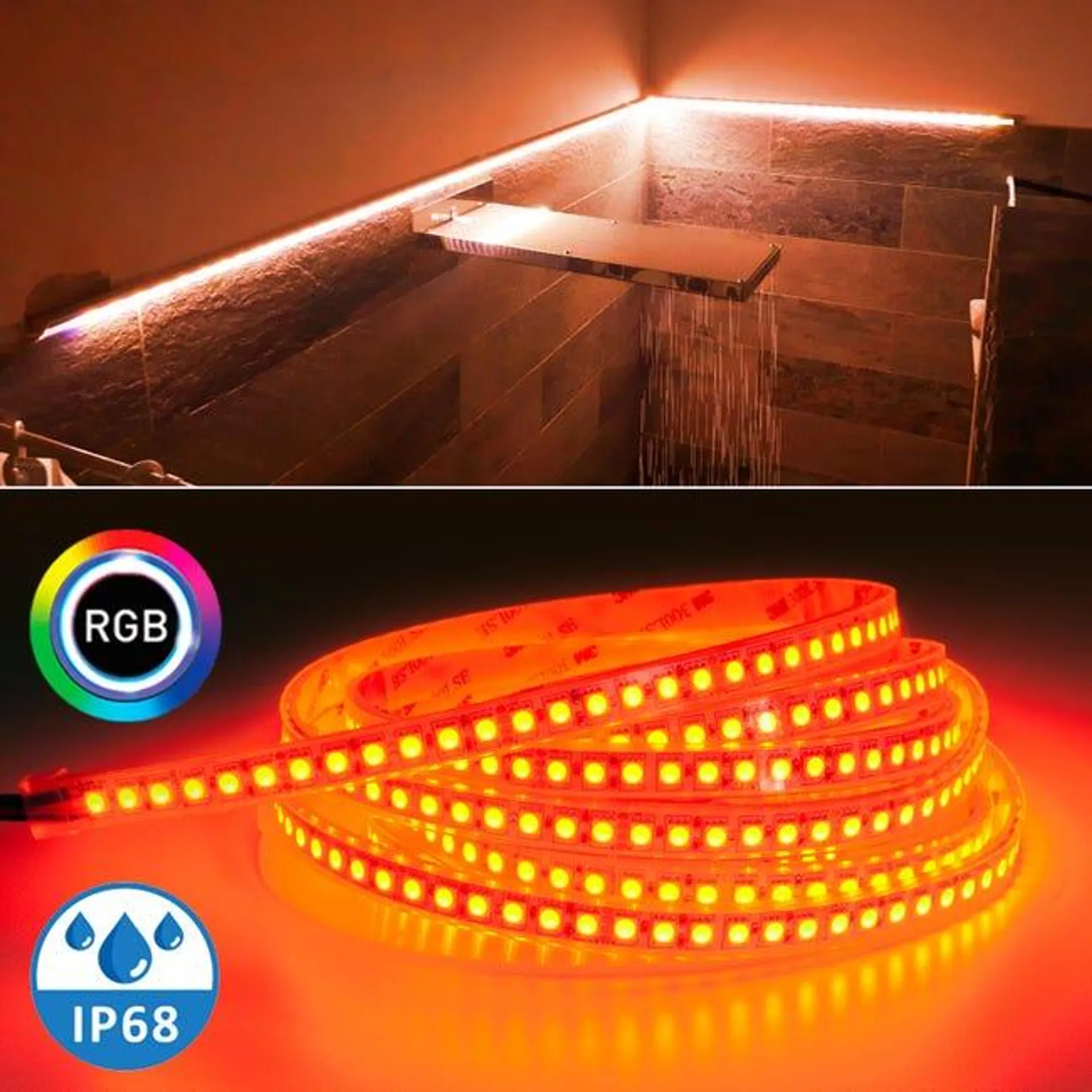 Striscia 600 LED RGB dimmerabile 24V IP68 tenuta stagna multicolore bagno turco sauna cromoterapia box doccia