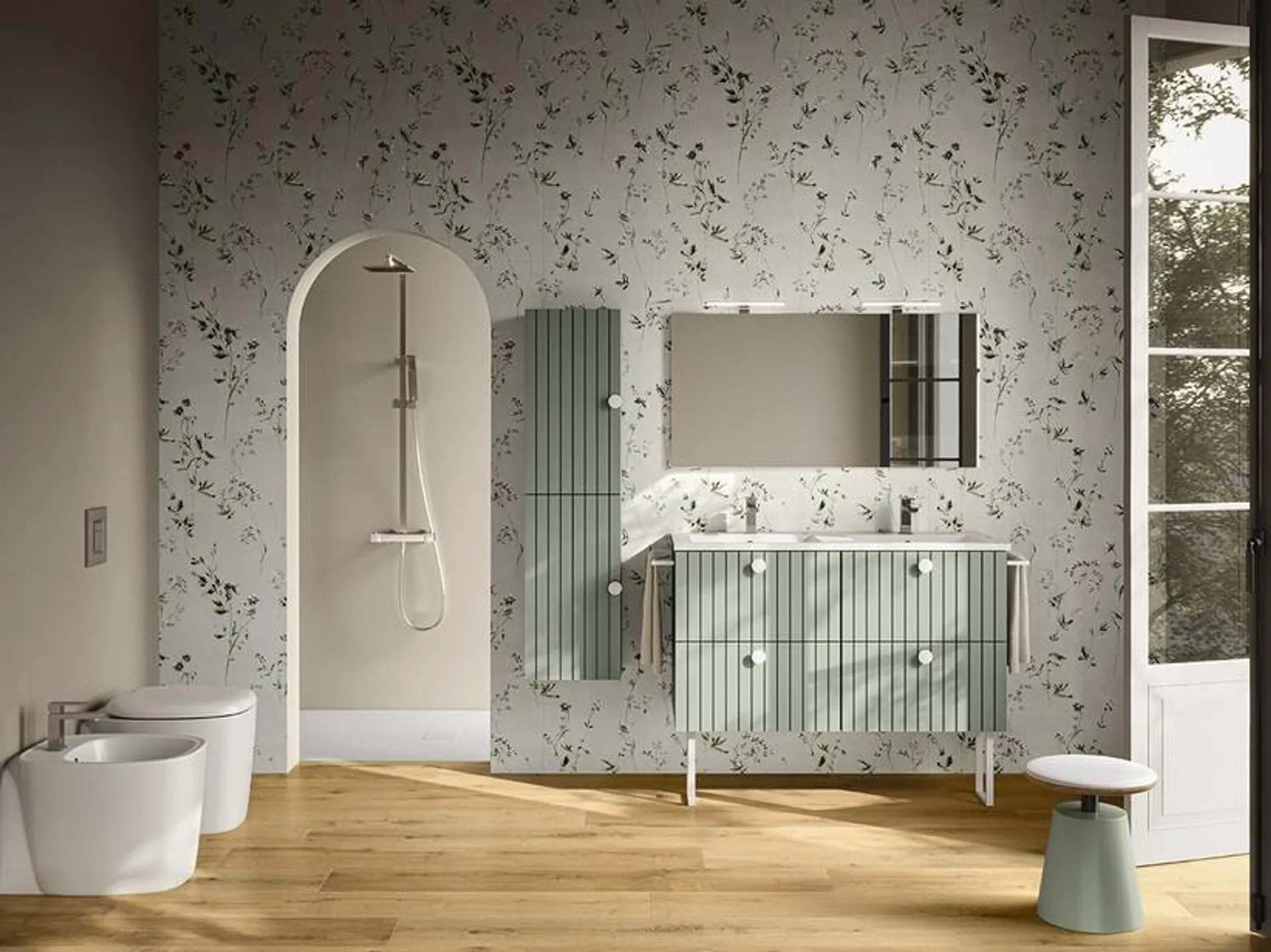 Mobile Bagno LERICI L120 cm a Terra con 4 Cassetti finitura Verde Opaco con Lavabo Unitop in Ceramica