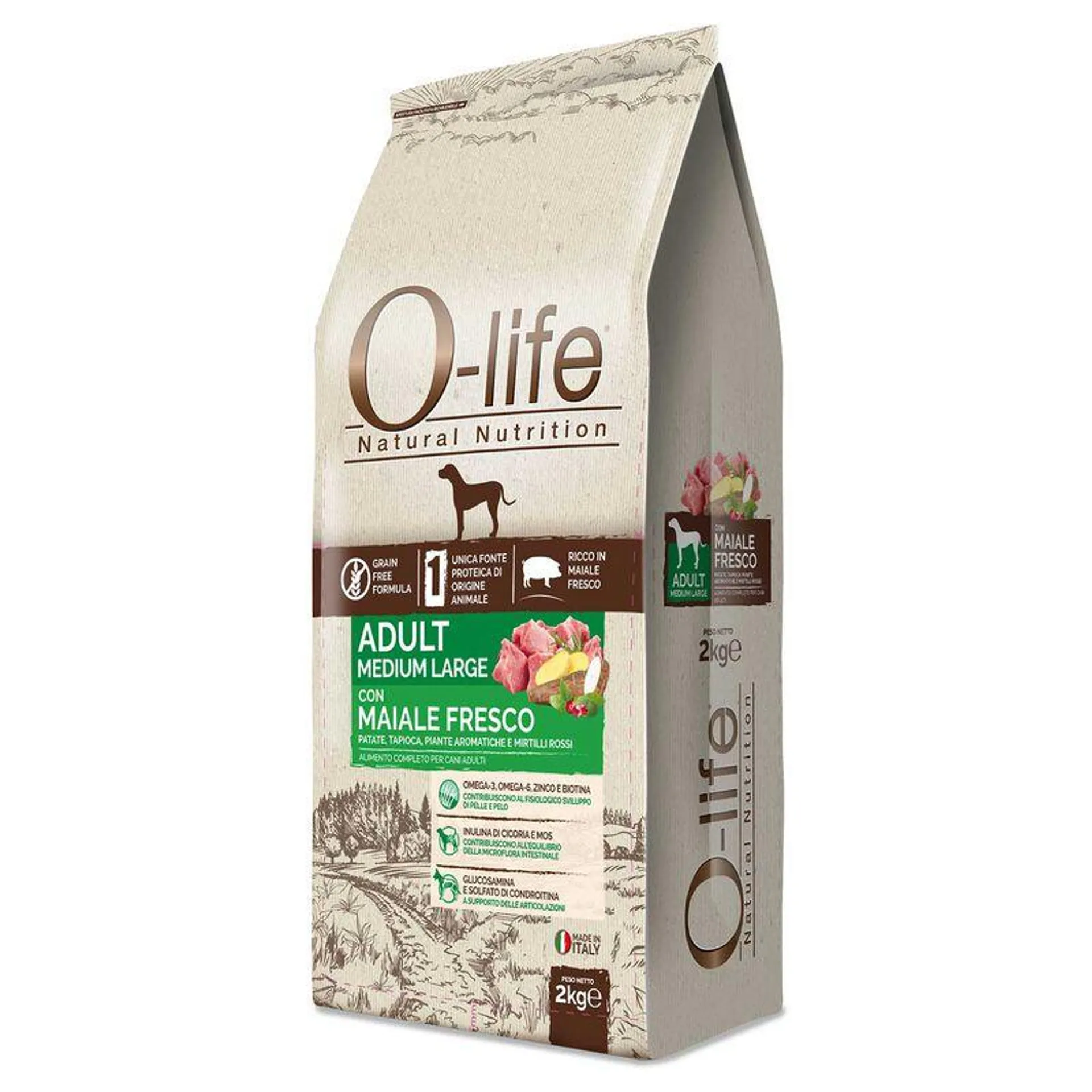 O-life Dog Adult Medium Large con Maiale Fresco 2 kg