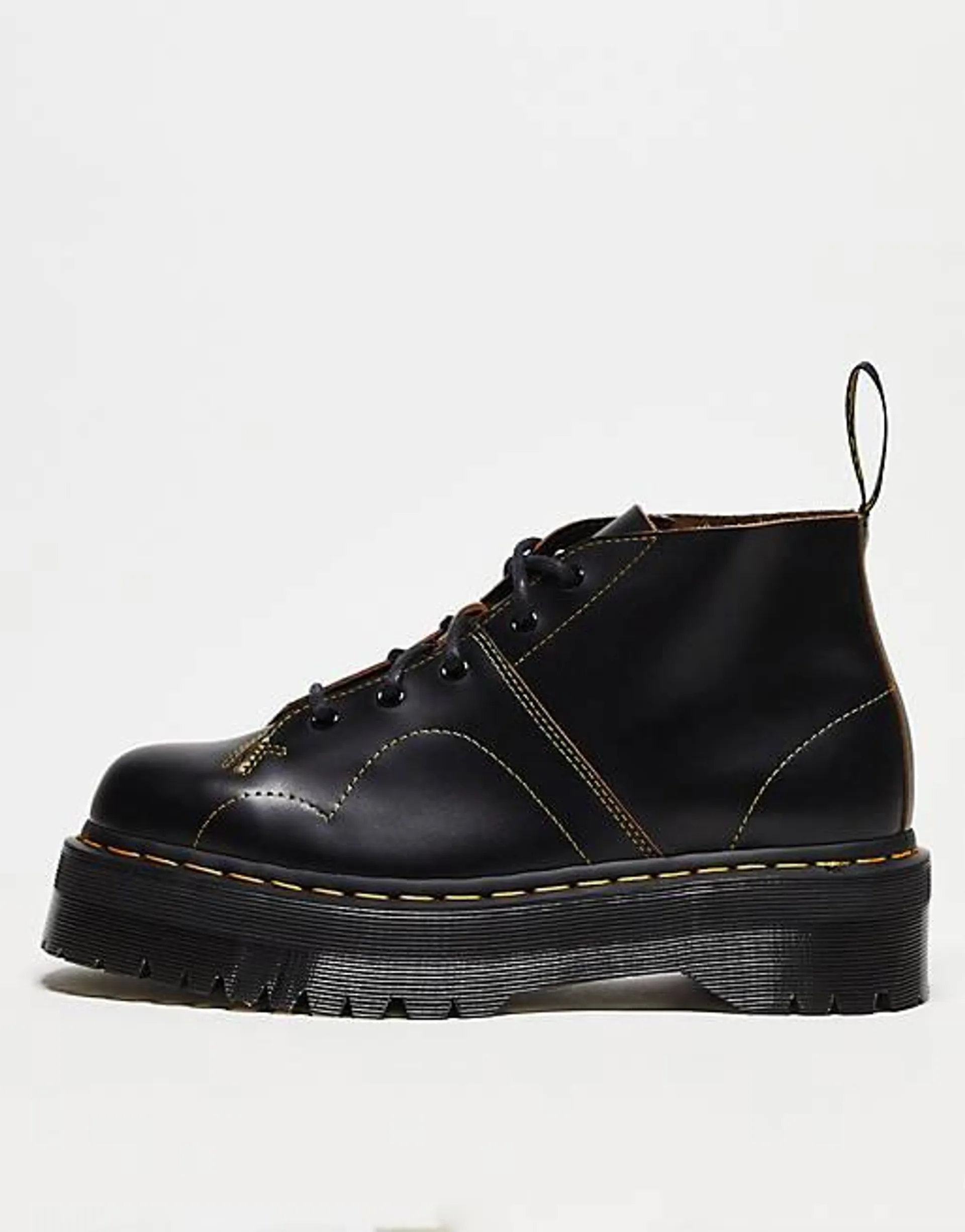 Dr Martens - Church Quad - Anfibi con 5 paia di occhielli in pelle nera liscia vintage