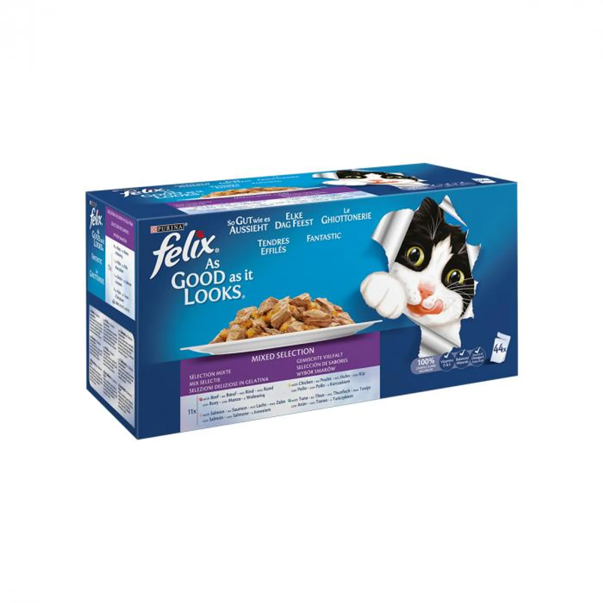 Purina felix le ghiottonerie bocconcini per gatti multipack 44 x 85 gr pollo manzo tonno salmone