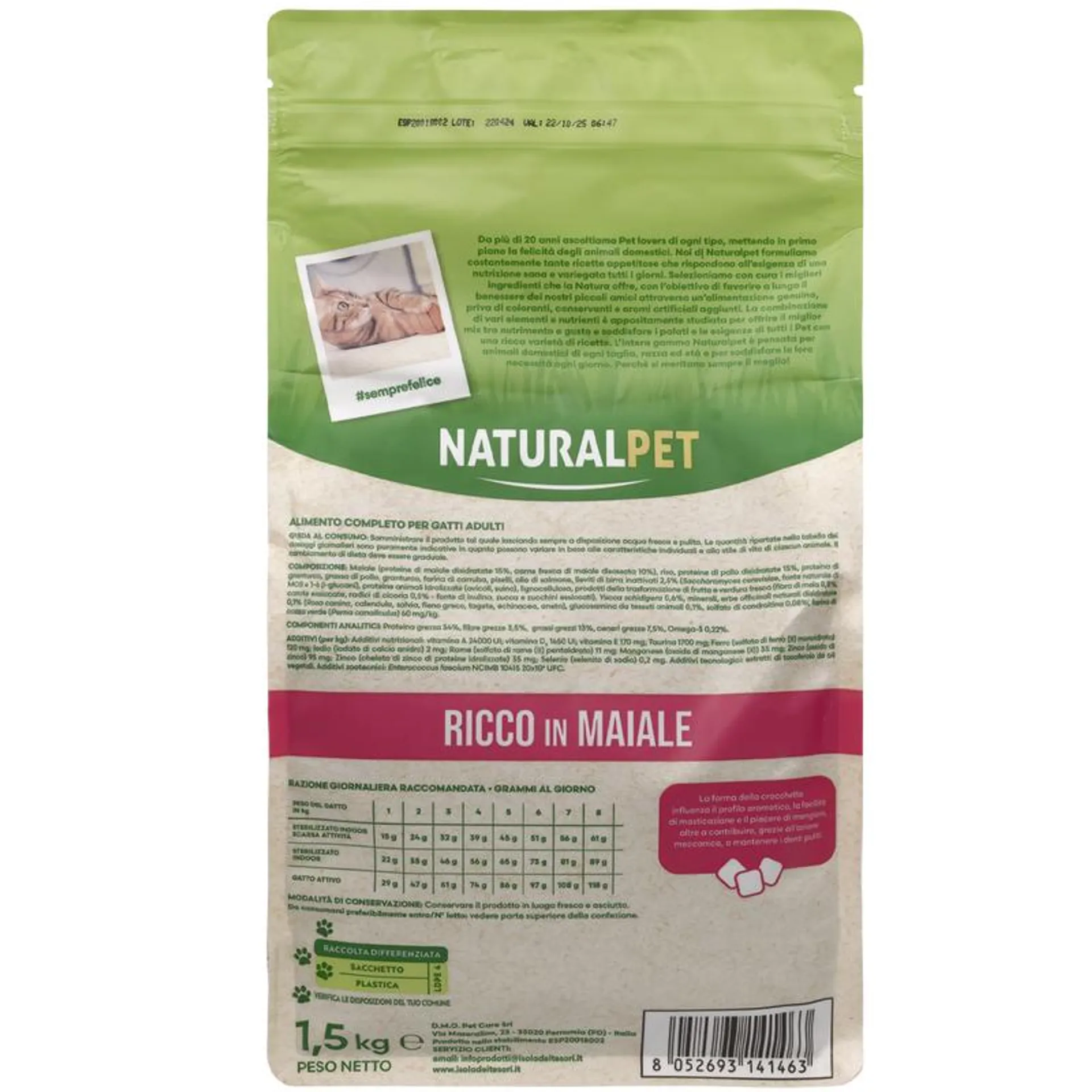 Naturalpet Cat Adult ricco in Maiale 1,5kg