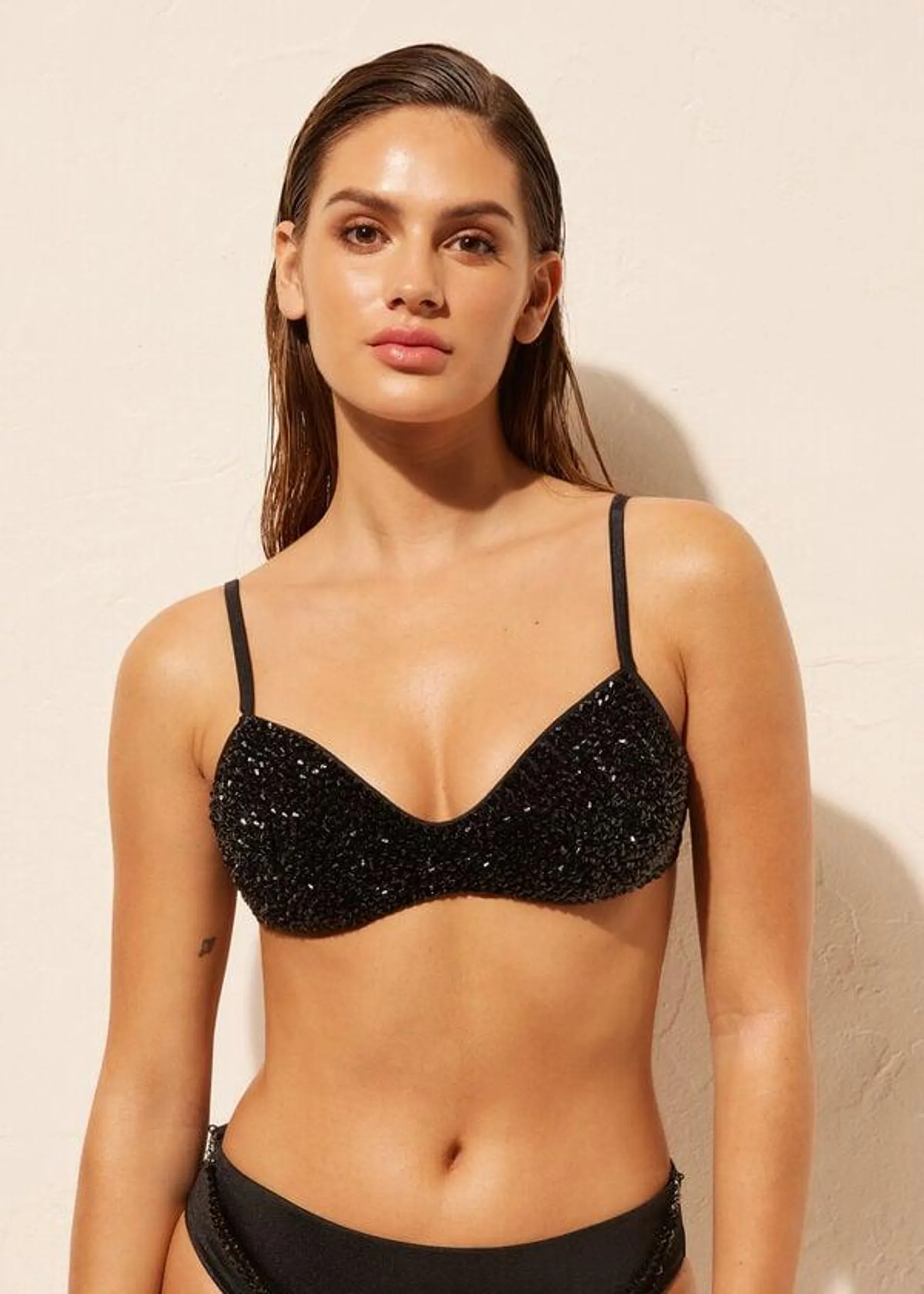 Top Canotta Leggermente Imbottita Costume Black Crystals