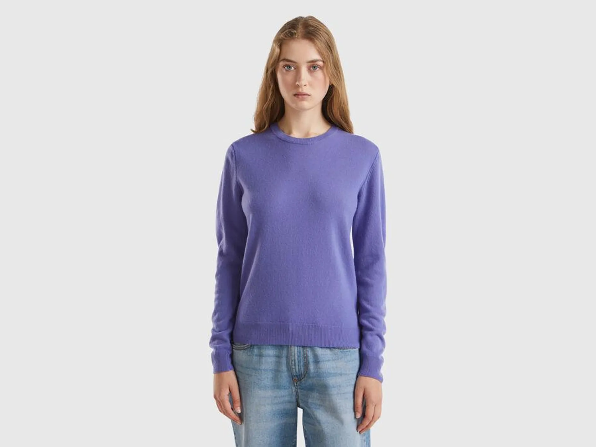 Maglia girocollo viola in pura lana Merino