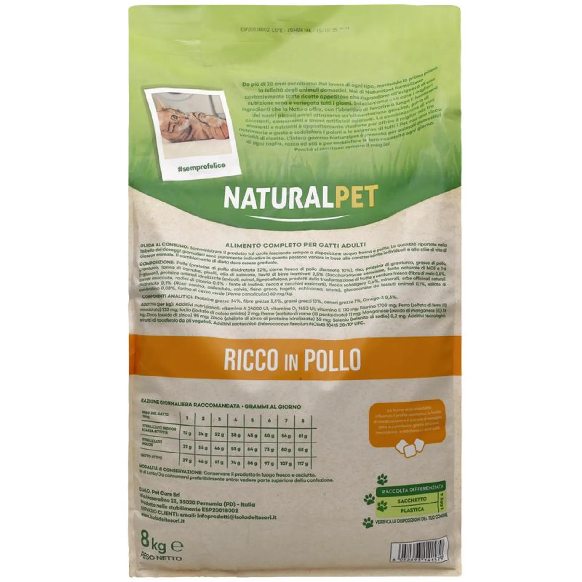 Naturalpet Cat Adult ricco in Pollo 8 kg