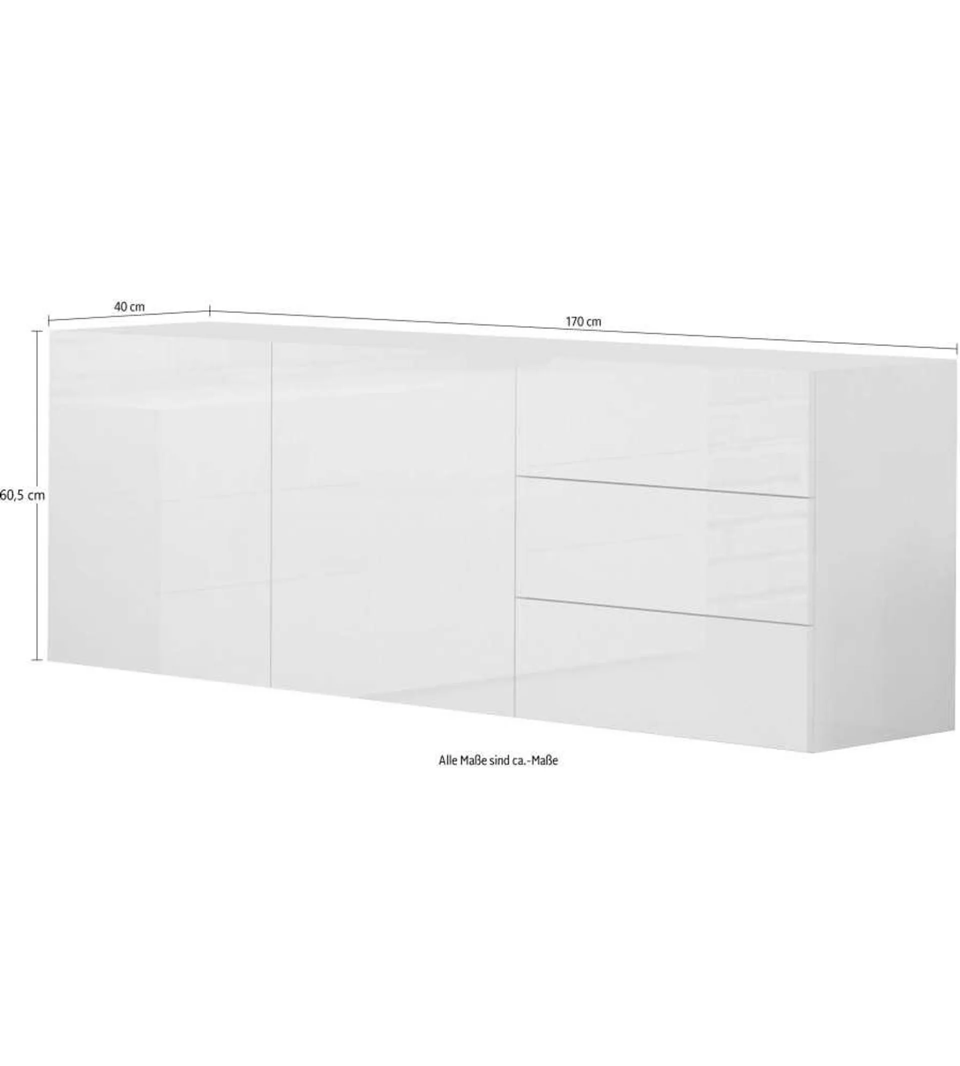 Credenza Moderna 2 Ante + 3 Cassetti Metis Bianco Lucido