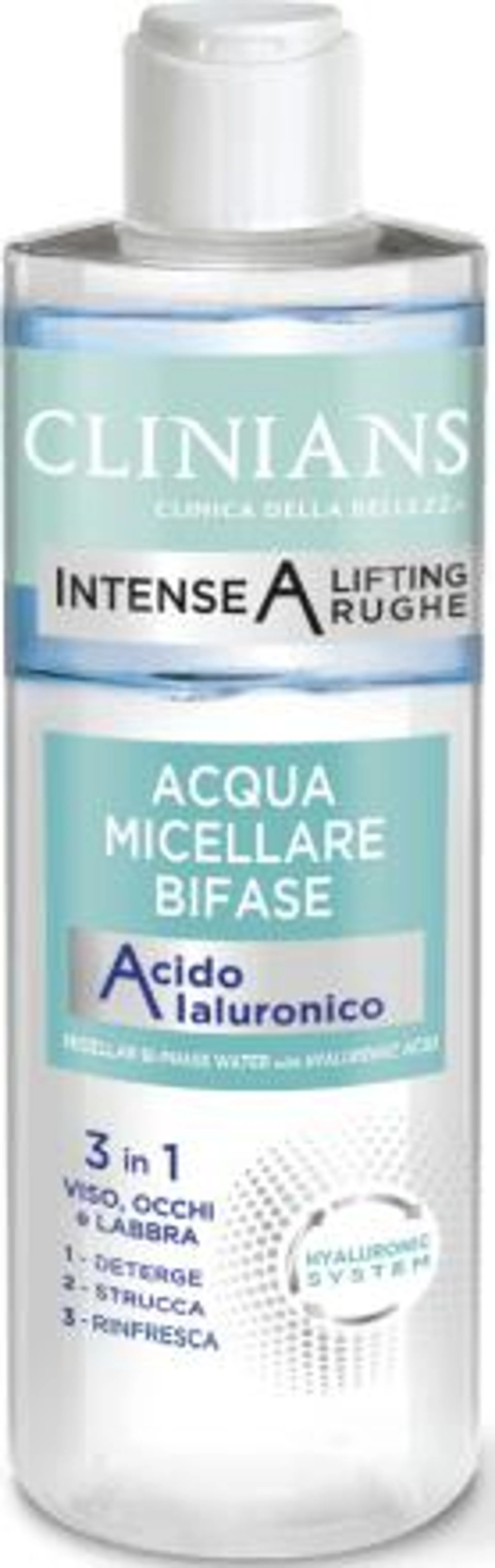 Acqua micellare bifase con acido ialuronico Intense A Lifting rughe, 400 ml