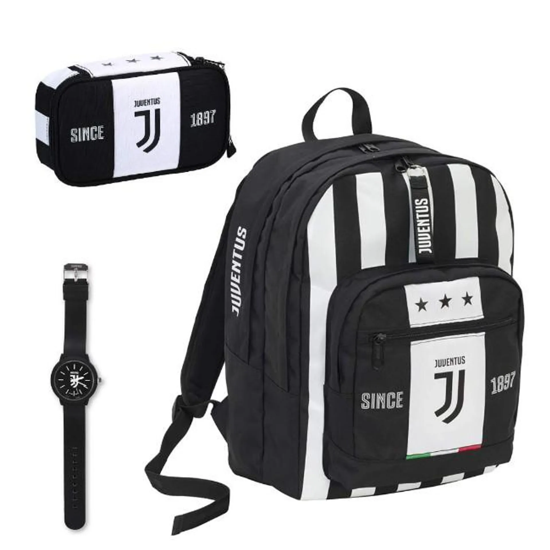 Schoolpack con Gadget Omaggio Juventus (Zaino Big + Astuccio Quick Case + Orologio)