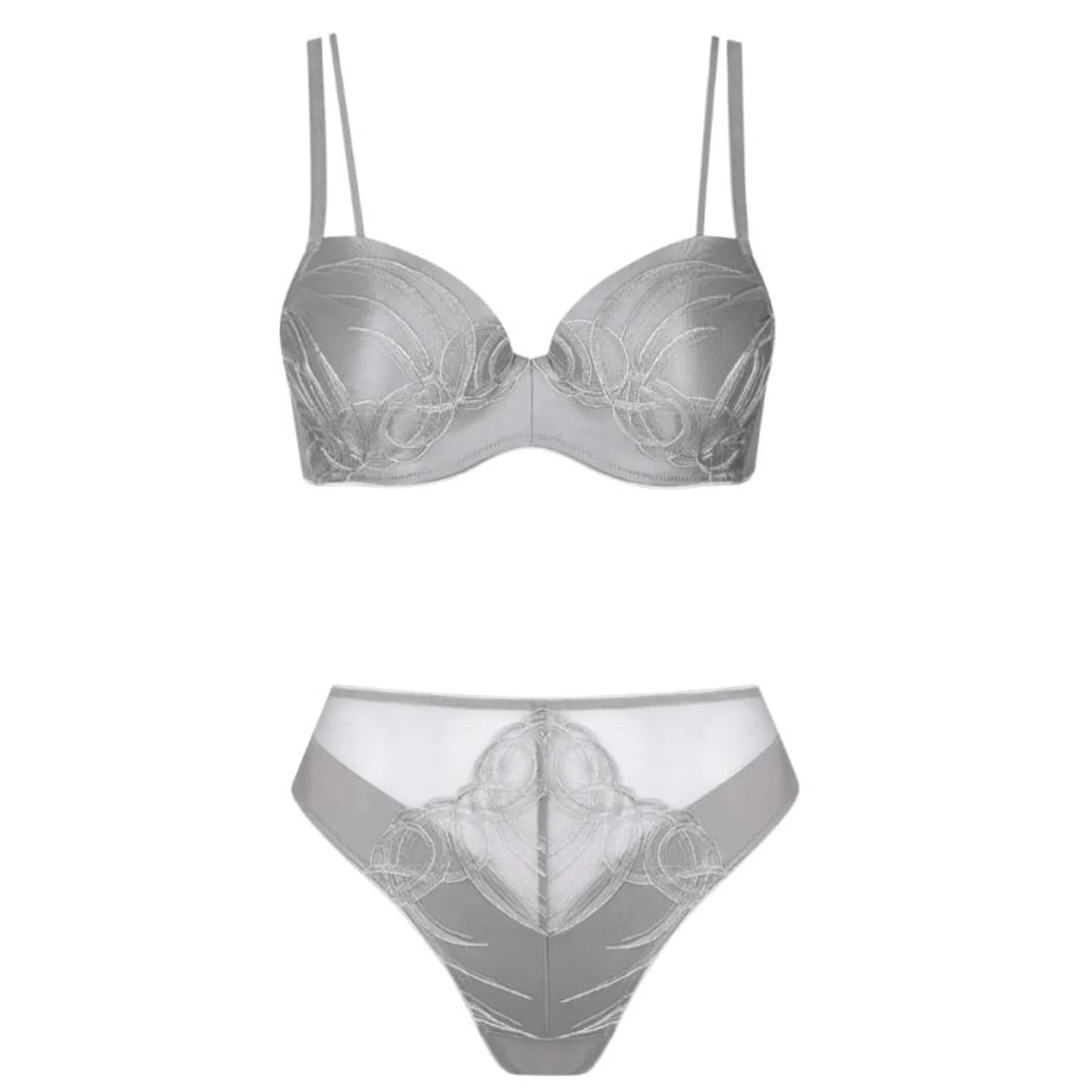 LIS-10351-12347-SG - Completo Reggiseno preformato + brasiliana a vita alta Amaze - Grigio Argento