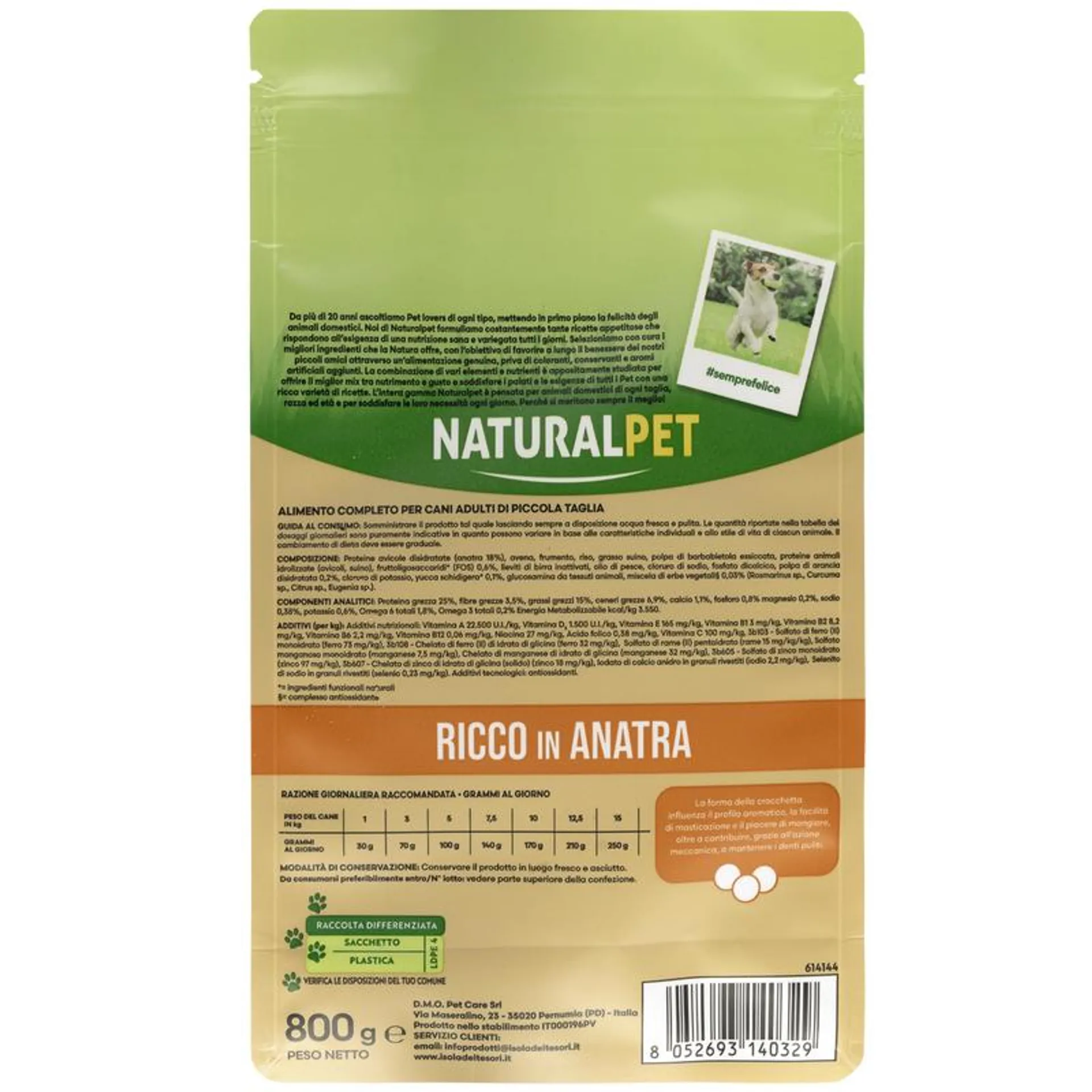 Naturalpet Premium Dog Adult Mini ricco in Anatra 800gr