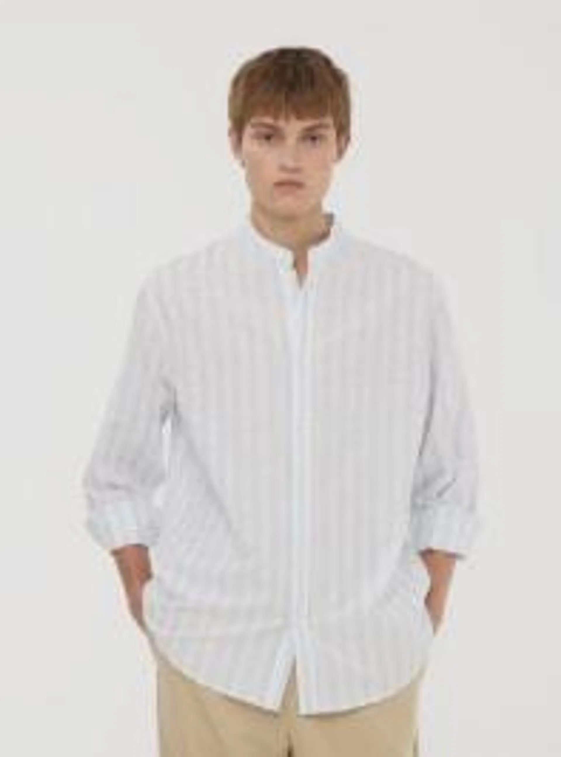 Camicia coreana a righe maniche regolabili Var celeste