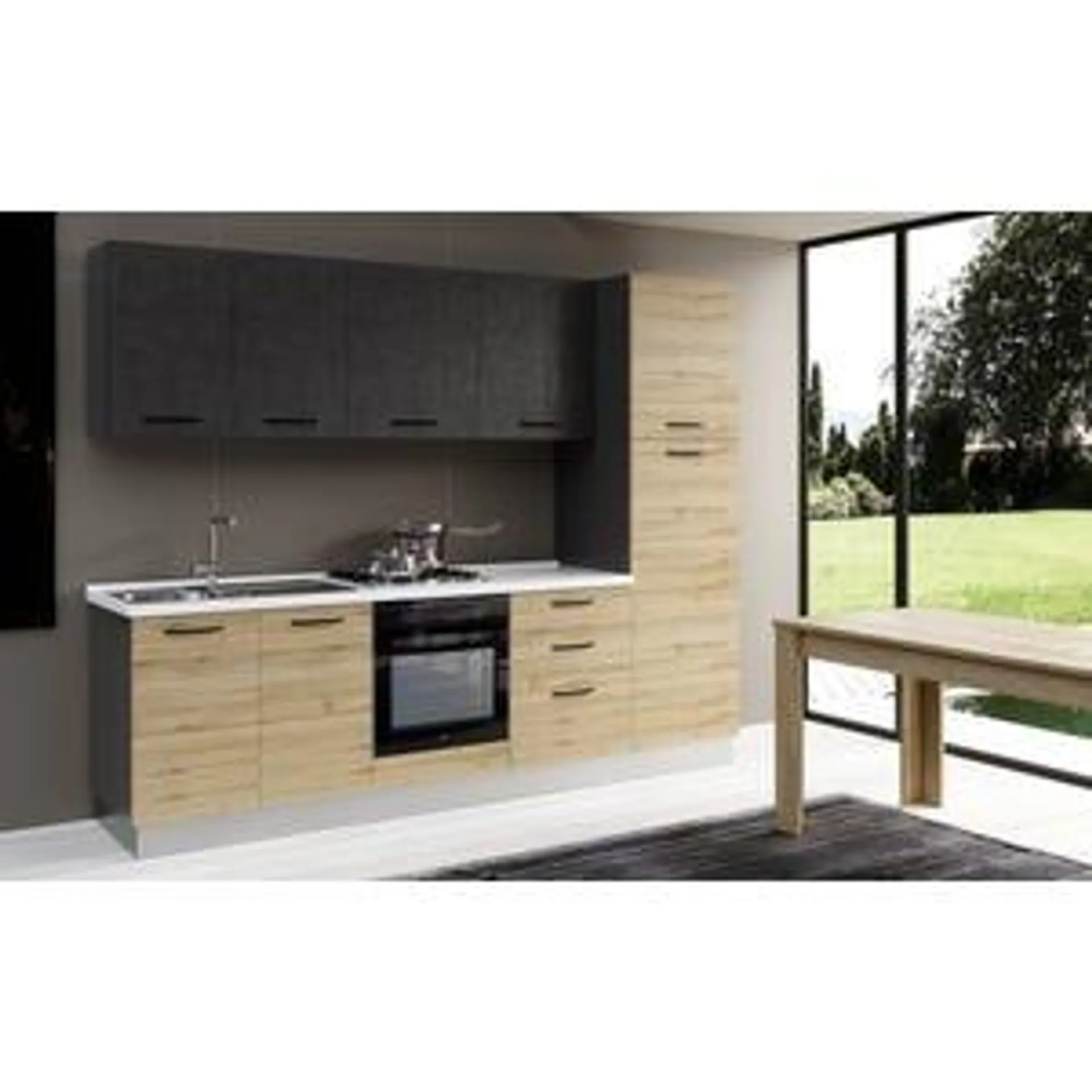 Gilda cucina 270 cm colore rovere cadiz e cemento scuro