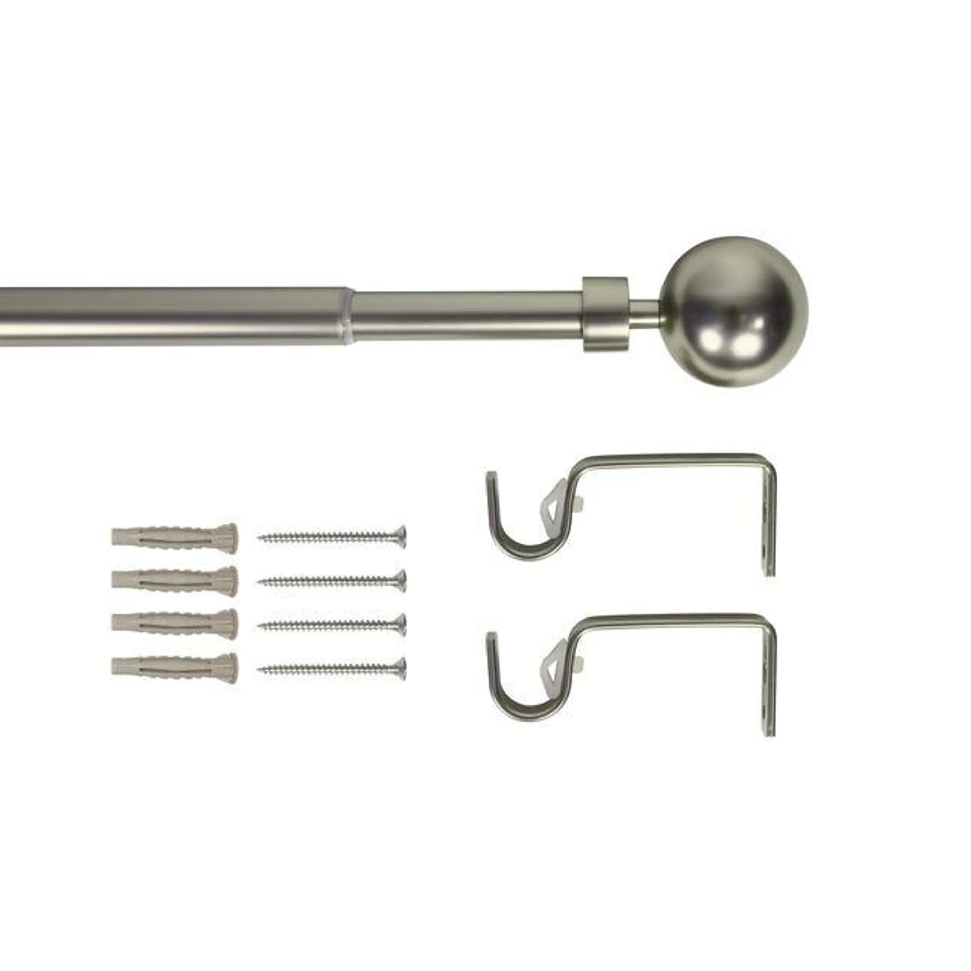 Kit bastone per tenda estensibile da 120 a 210 cm Palla in acciaio verniciato grigio argento opaco Ø 19 mm INSPIRE