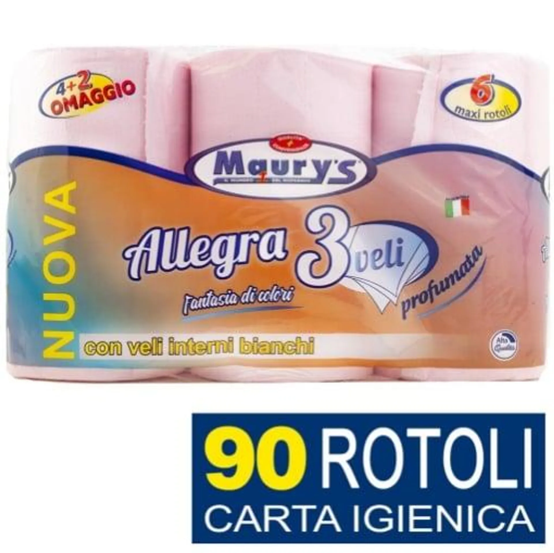 90 MAXI ROTOLI CARTA IGIENICA MAURY'S 3 VELI ROSA COLORATA PROFUMATA