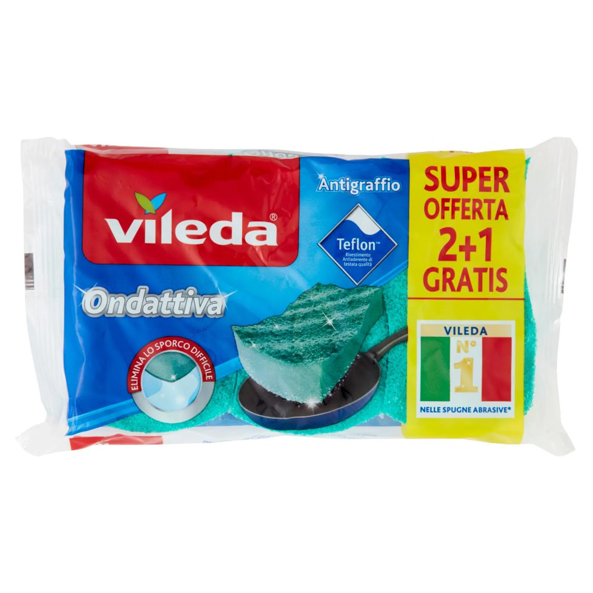 Vileda Ondattiva - spugna abrasiva da cucina, antigraffio. 2+1x