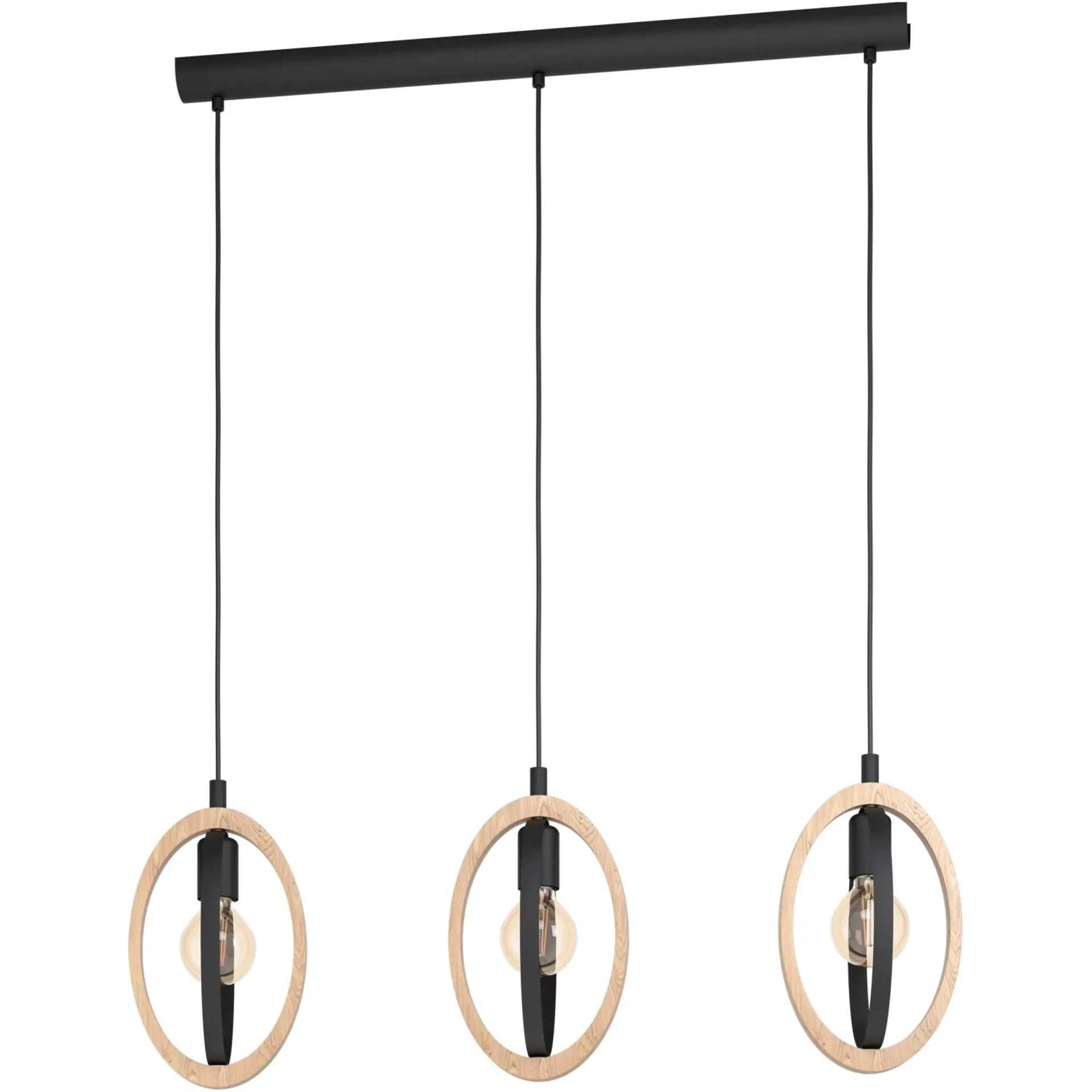 Lampada a sospensione Eglo Basildon 3xE27 40 W 78x16 cm nero-naturale