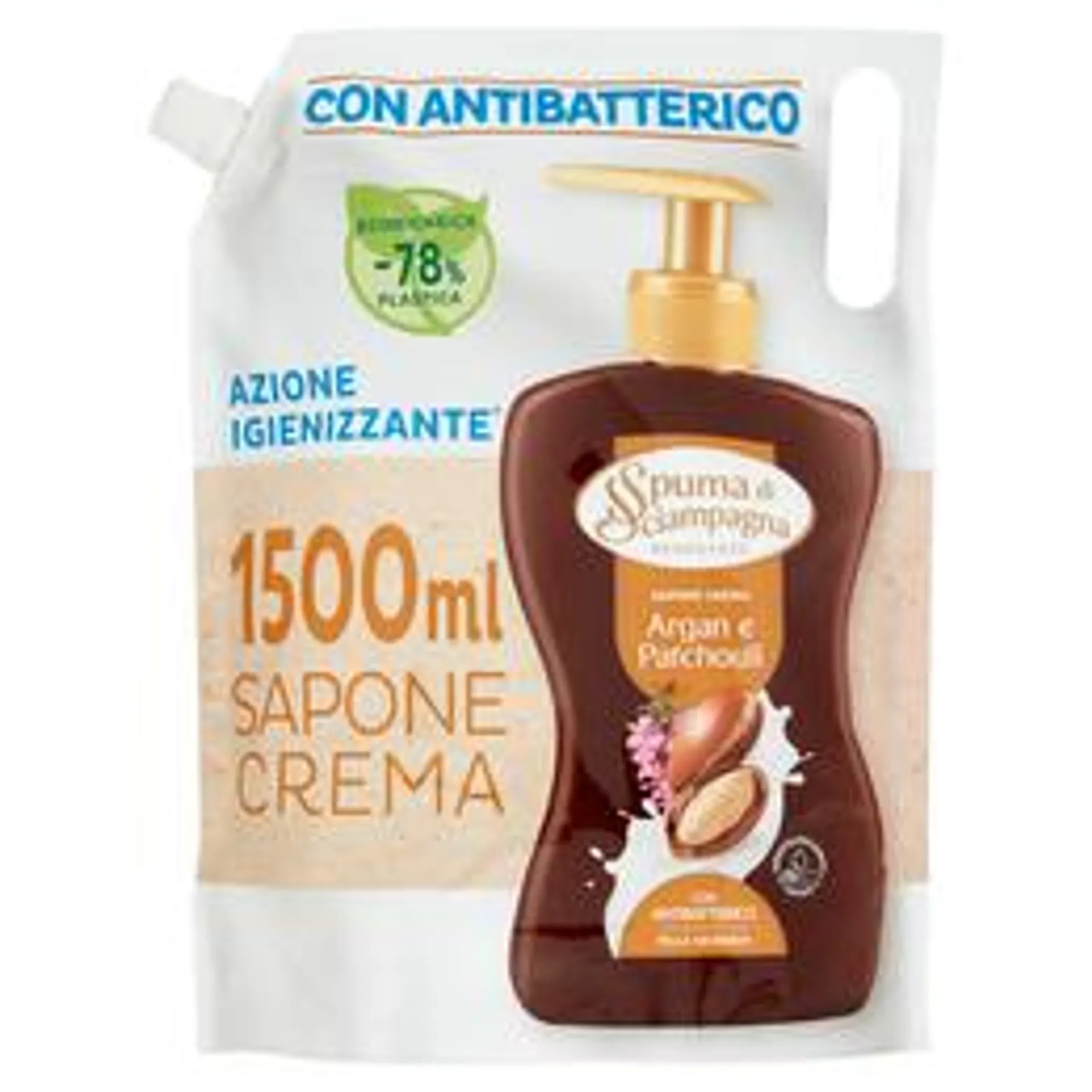 Spuma di Sciampagna Benessere Sapone Crema Argan e Patchouli Ecoricarica 1500 ml