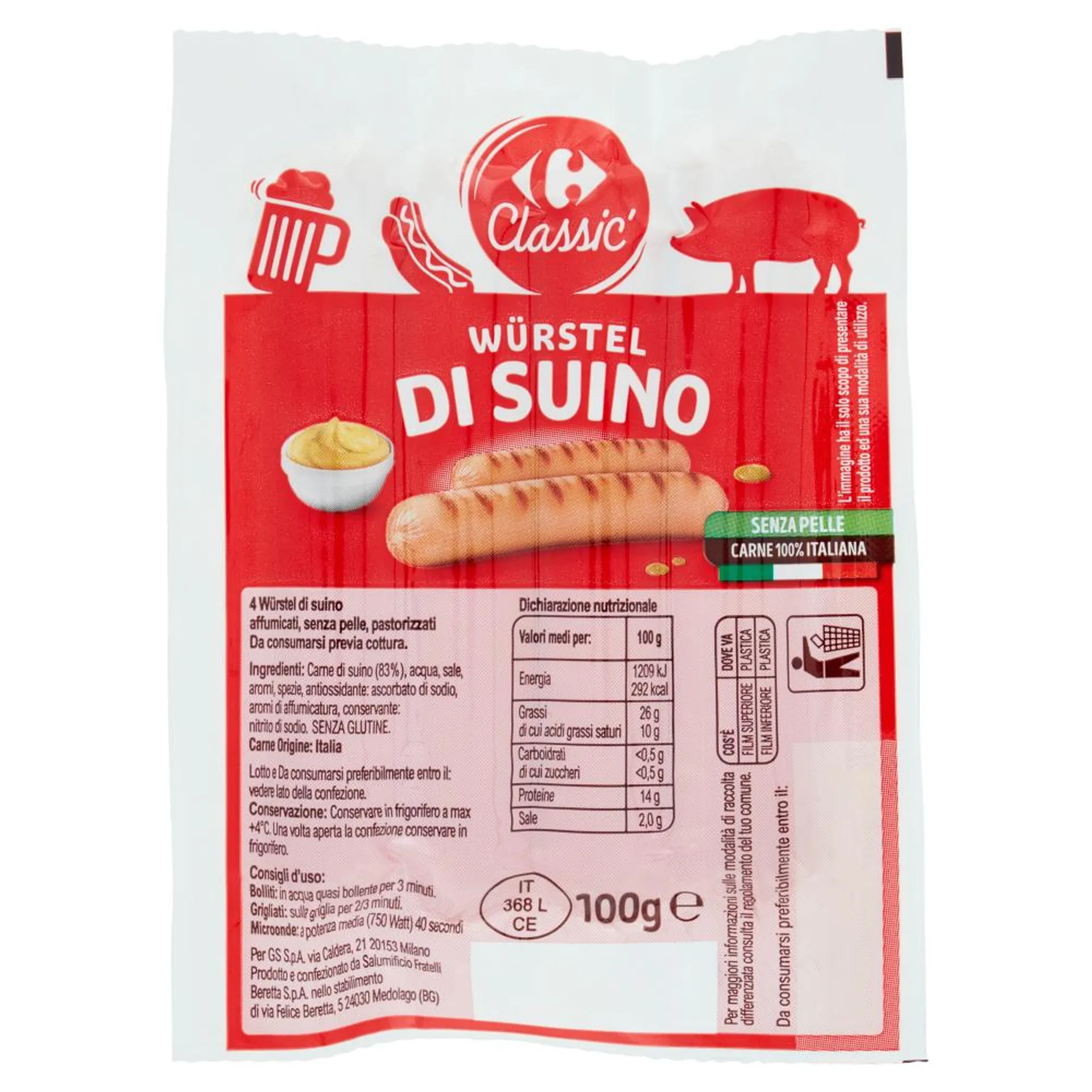 Carrefour Classic Würstel di Suino 100 g