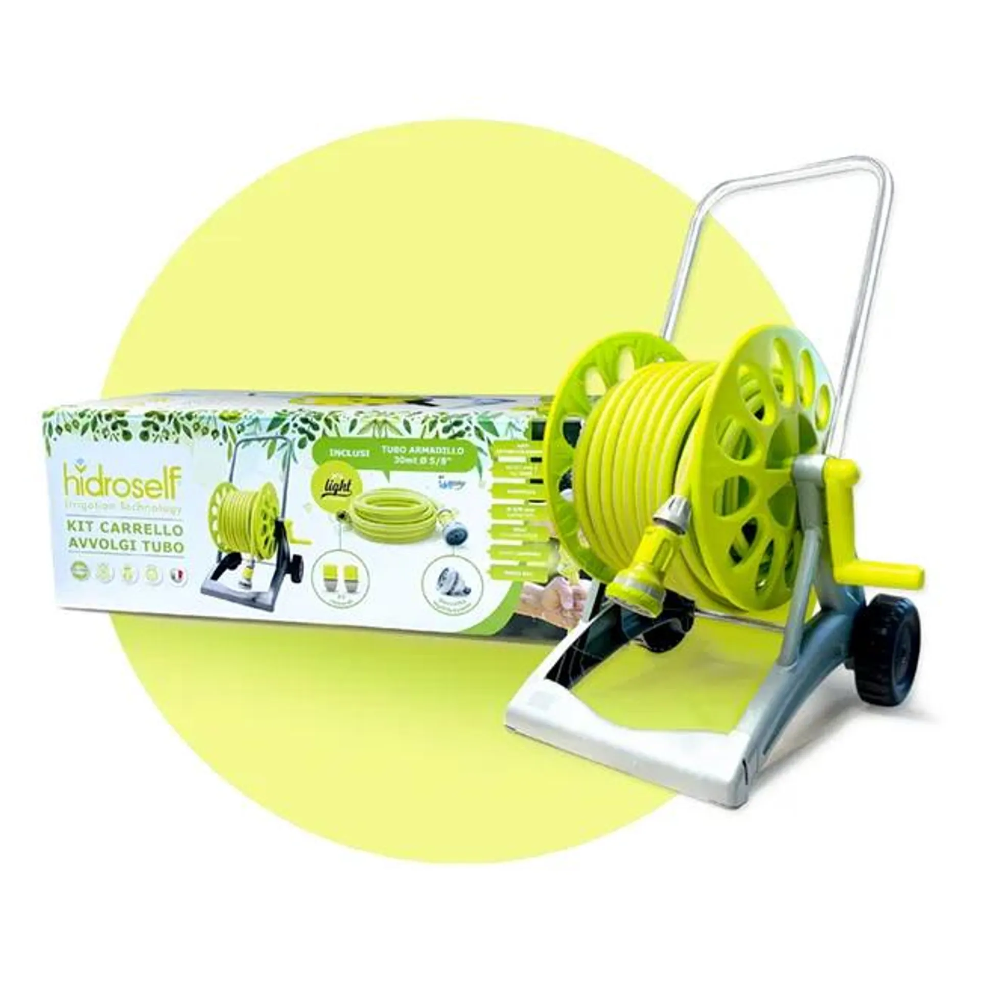 Tubo di irrigazione rigido IDROEASY Carrello con tubo 30mt 5/8" + doccetta L 30 m x Ø 17 mm