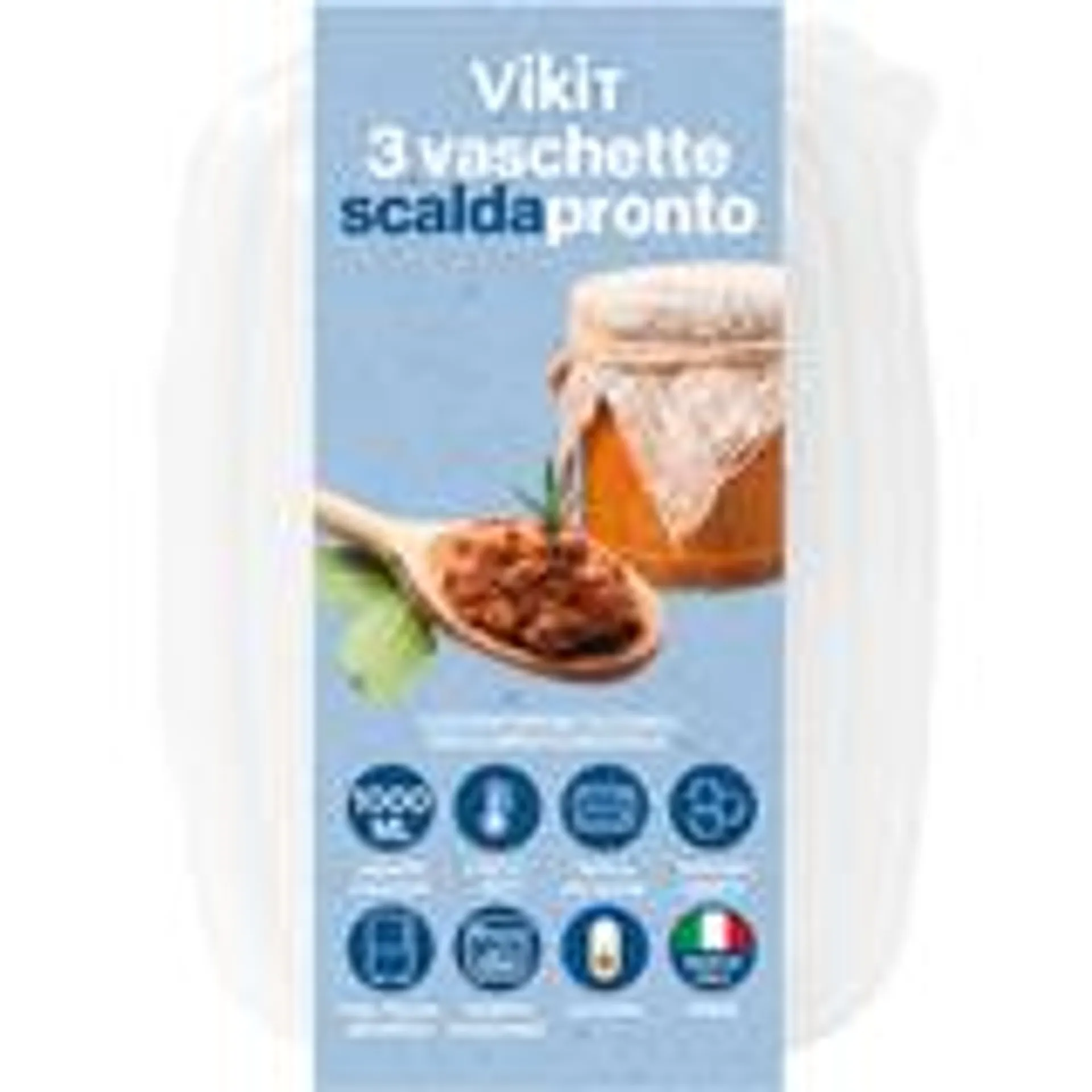 VIKIT 3 VASCHETTE SCALDAPRONTO 4 PORZIONI, FORNO A MICROONDE, FRIGO, FREEZER, ABBATTITORE +120°C -20°C 1000 ML