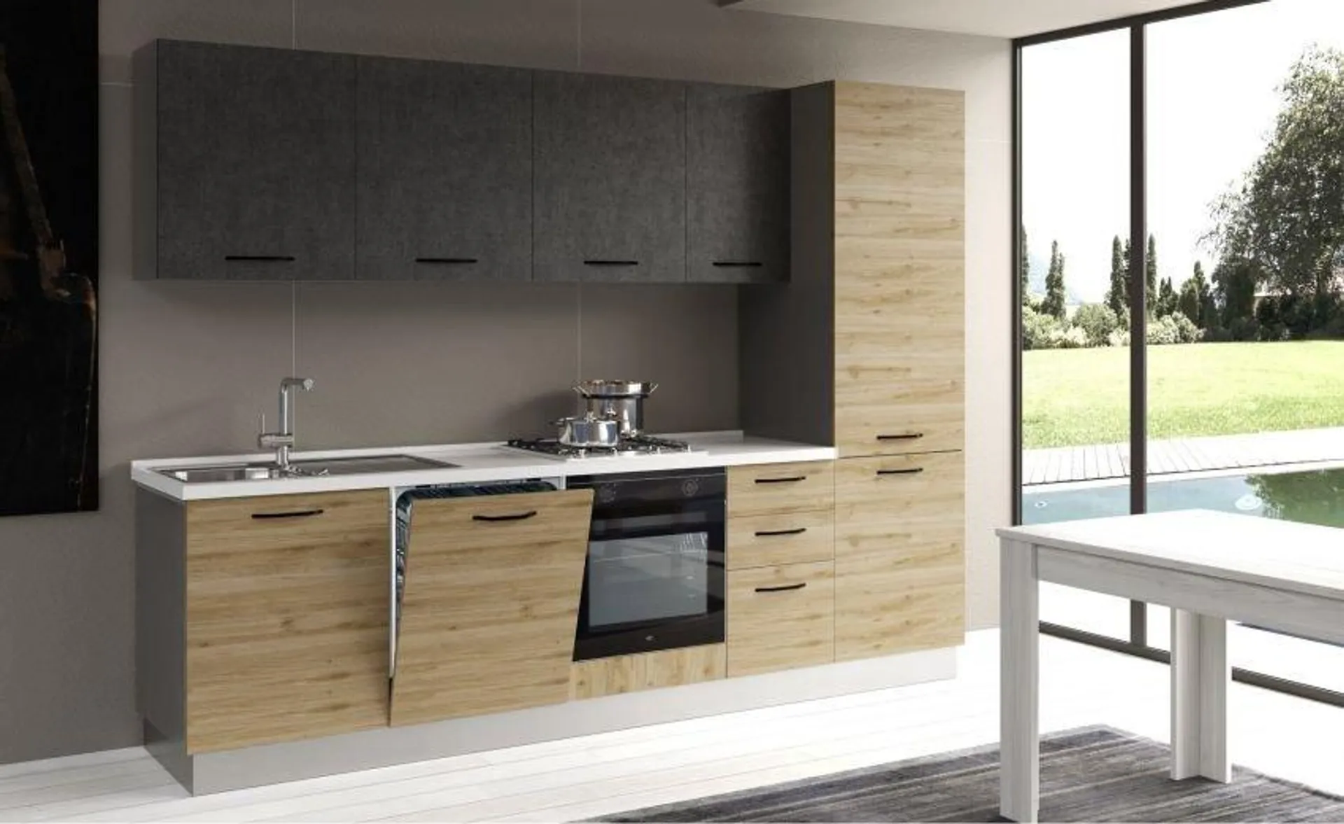 Gilda cucina 285 cm colore rovere cadiz e cemento scuro