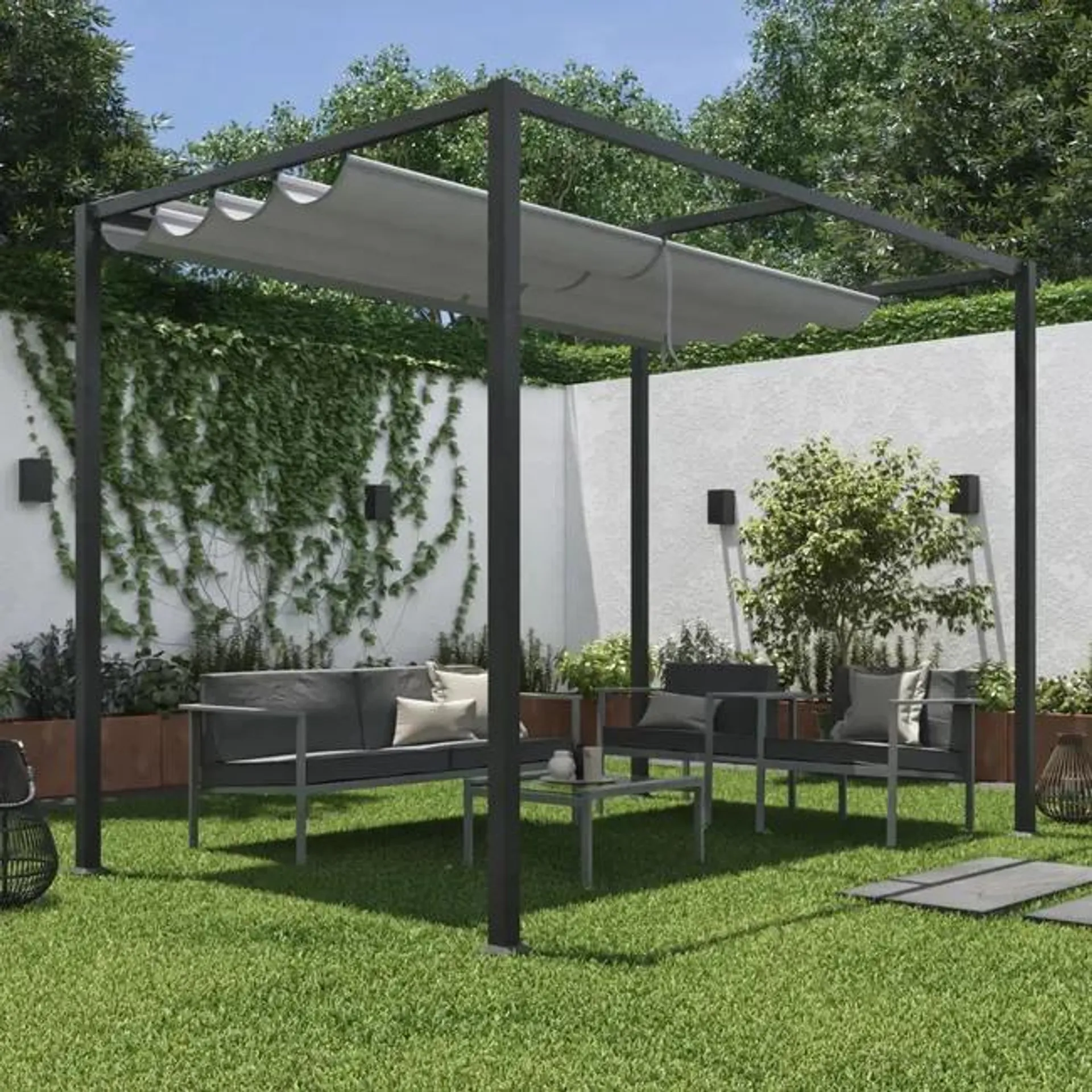 Pergola Horali in acciaio struttura grigio antracite L 187 x P 300 x H 223 cm