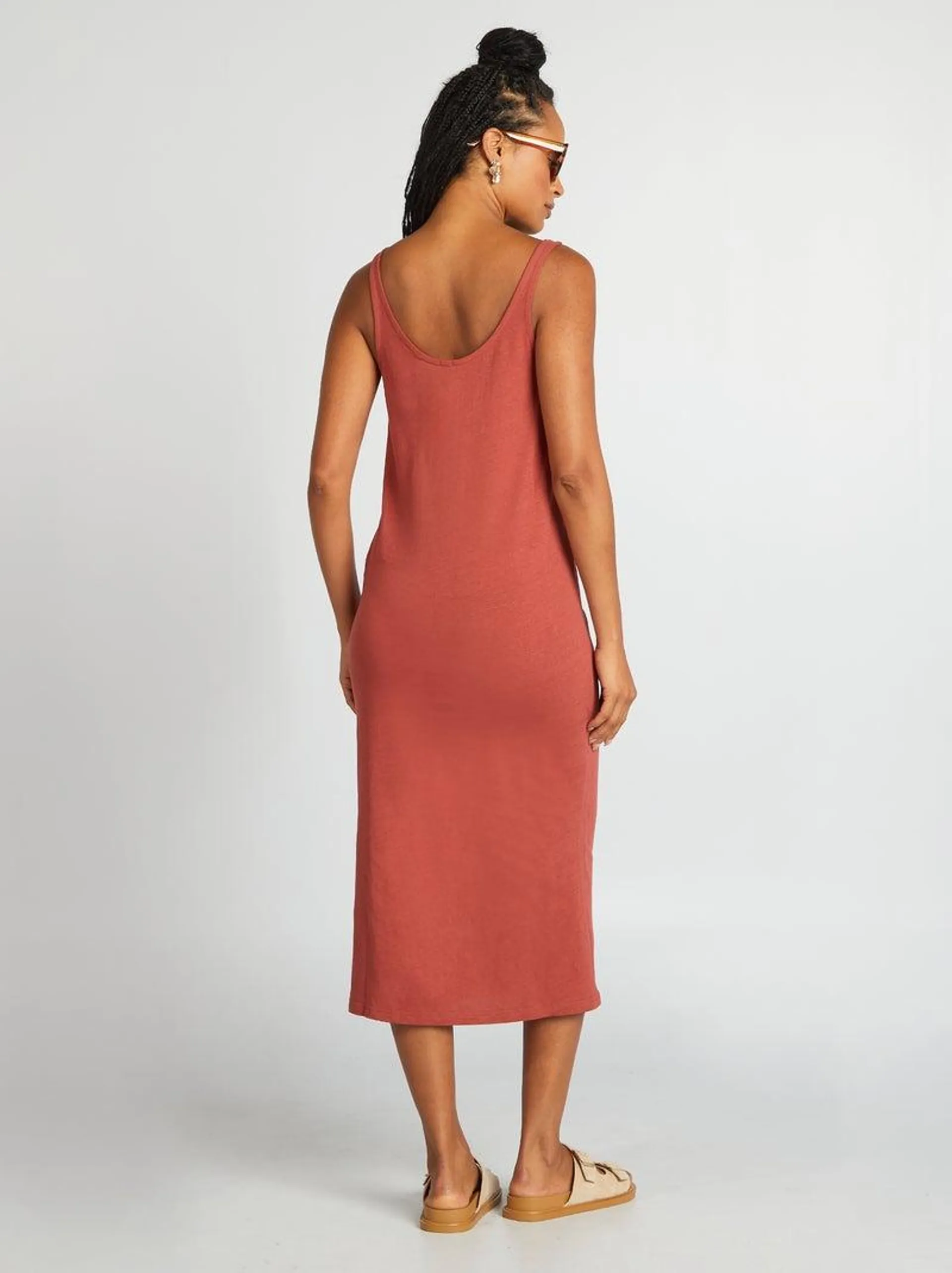 Vestito copricostume lungo in lino - ROSSO