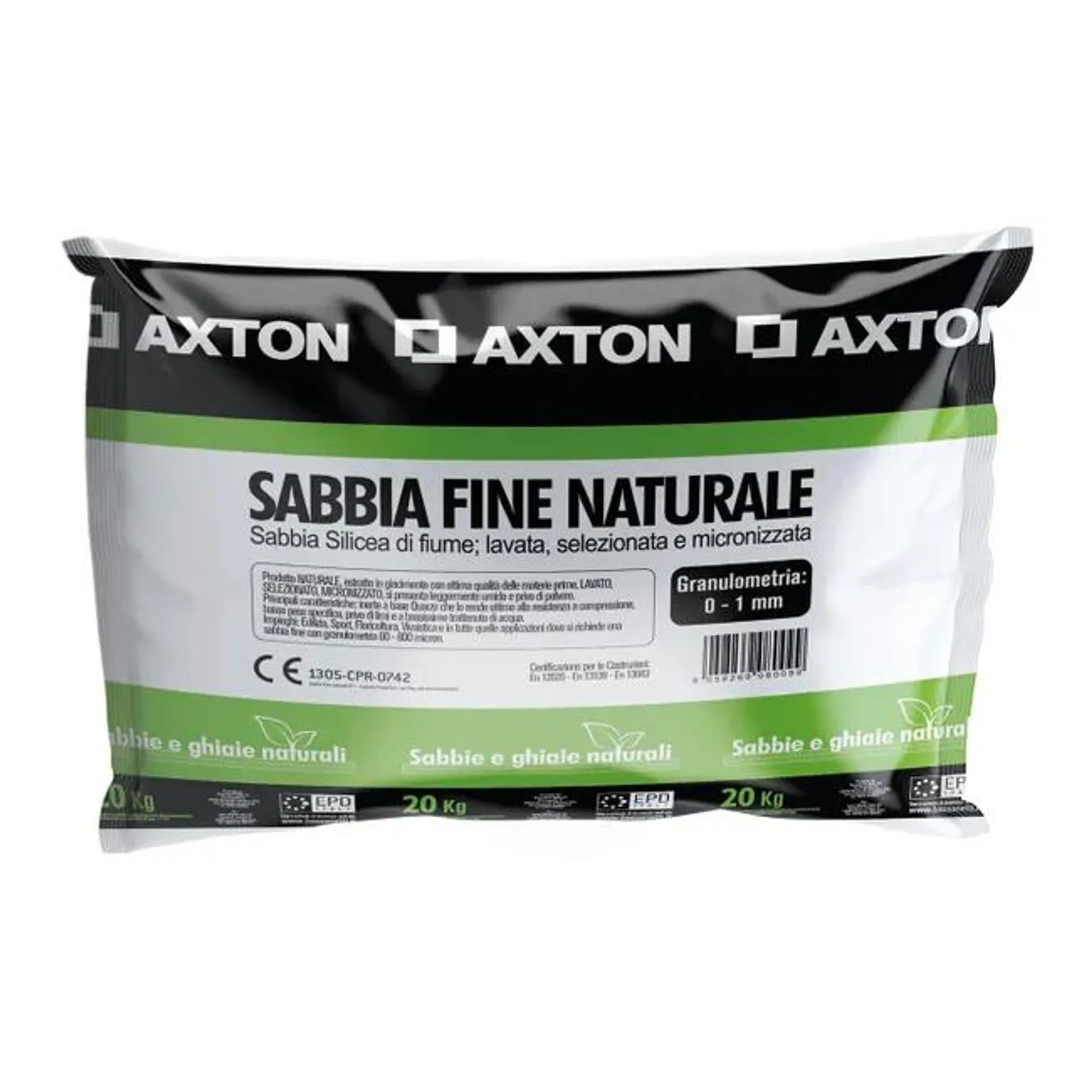 Sabbia AXTON fine naturale di fiume 0 -1 mm 20 kg