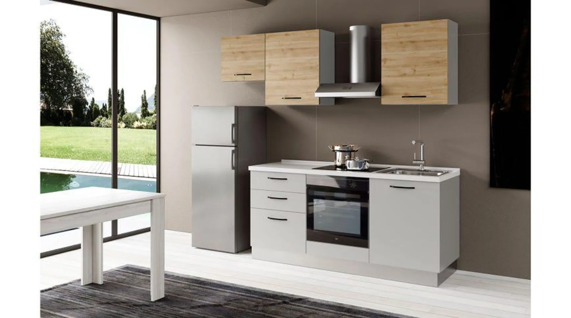 Gilda 2.0 cucina 240 cm colore light grey e rovere cadiz