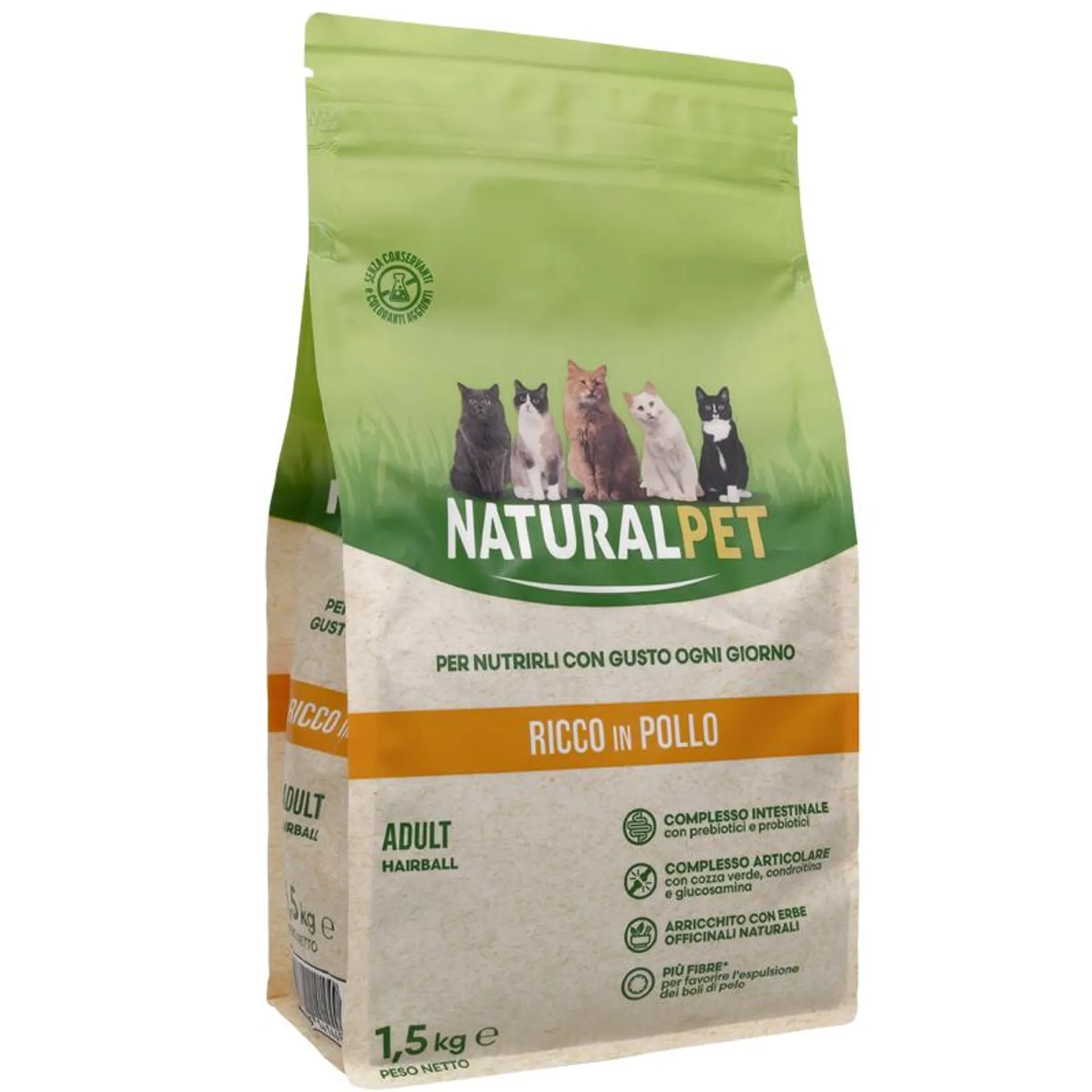 Naturalpet Cat Adult Hairball ricco in Pollo 1,5kg