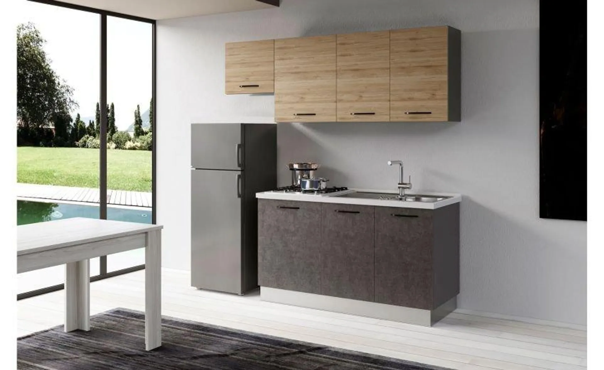 Gilda cucina 210 cm colore portland e rovere cadiz