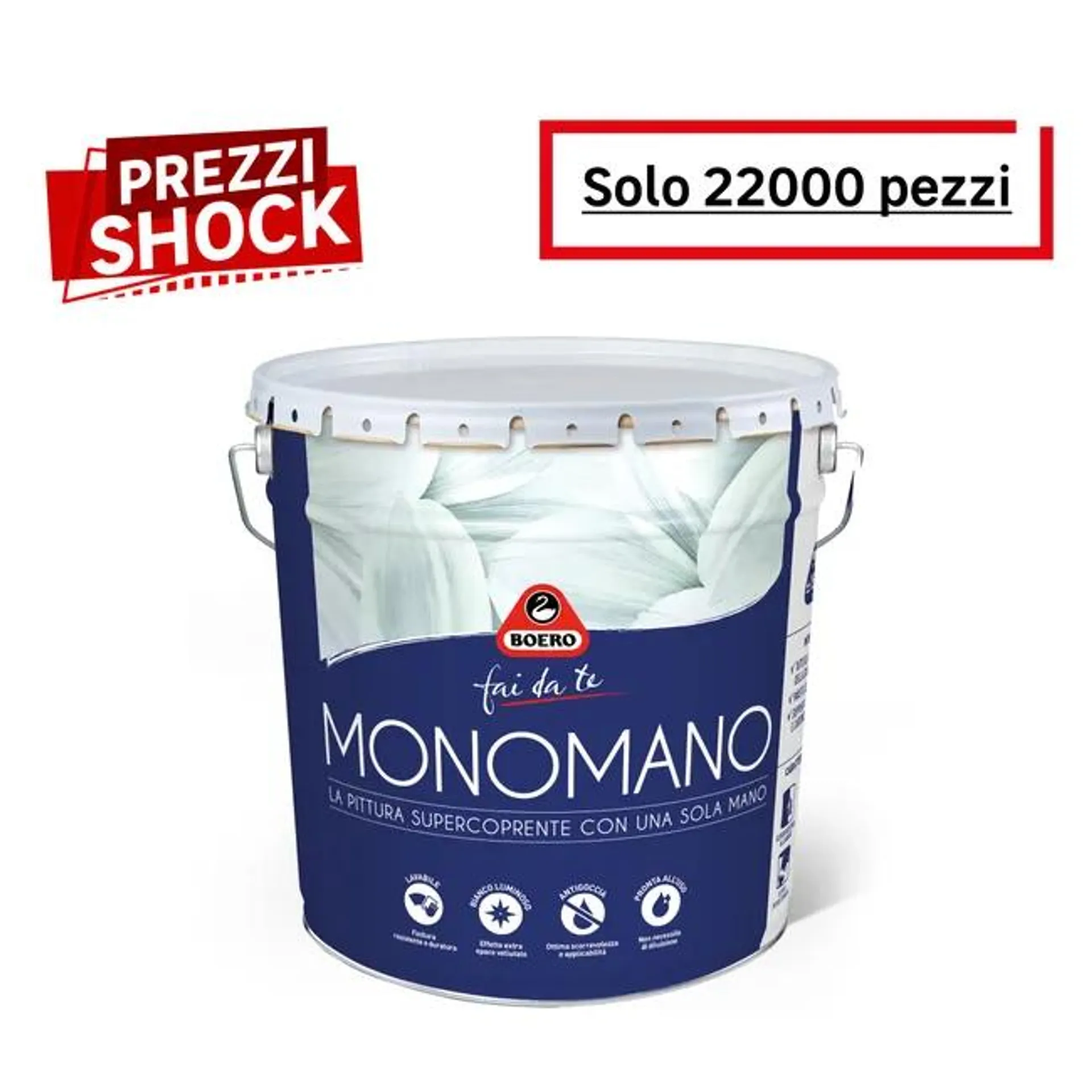 Pittura per interni antigoccia, BOERO Monomano bianco opaco, 14 L