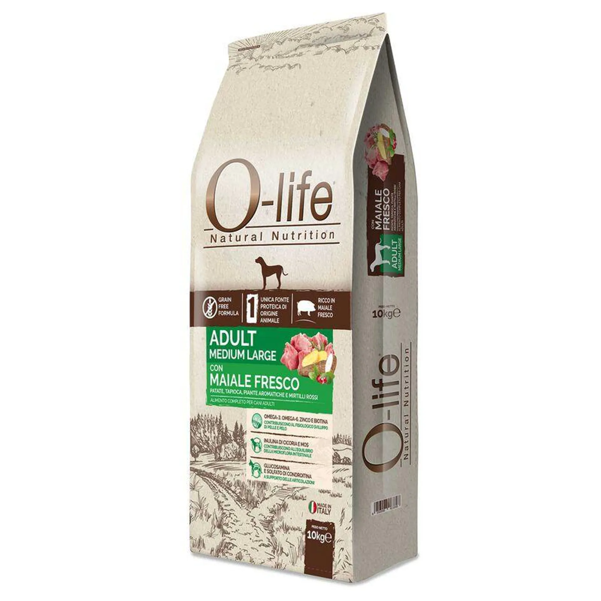 O-life Dog Adult Medium Large con Maiale Fresco 10 kg