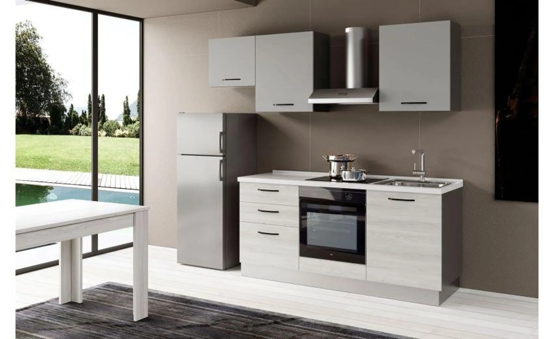 Gilda 2.0 cucina 240 cm colore frassino ghiaccio e light grey