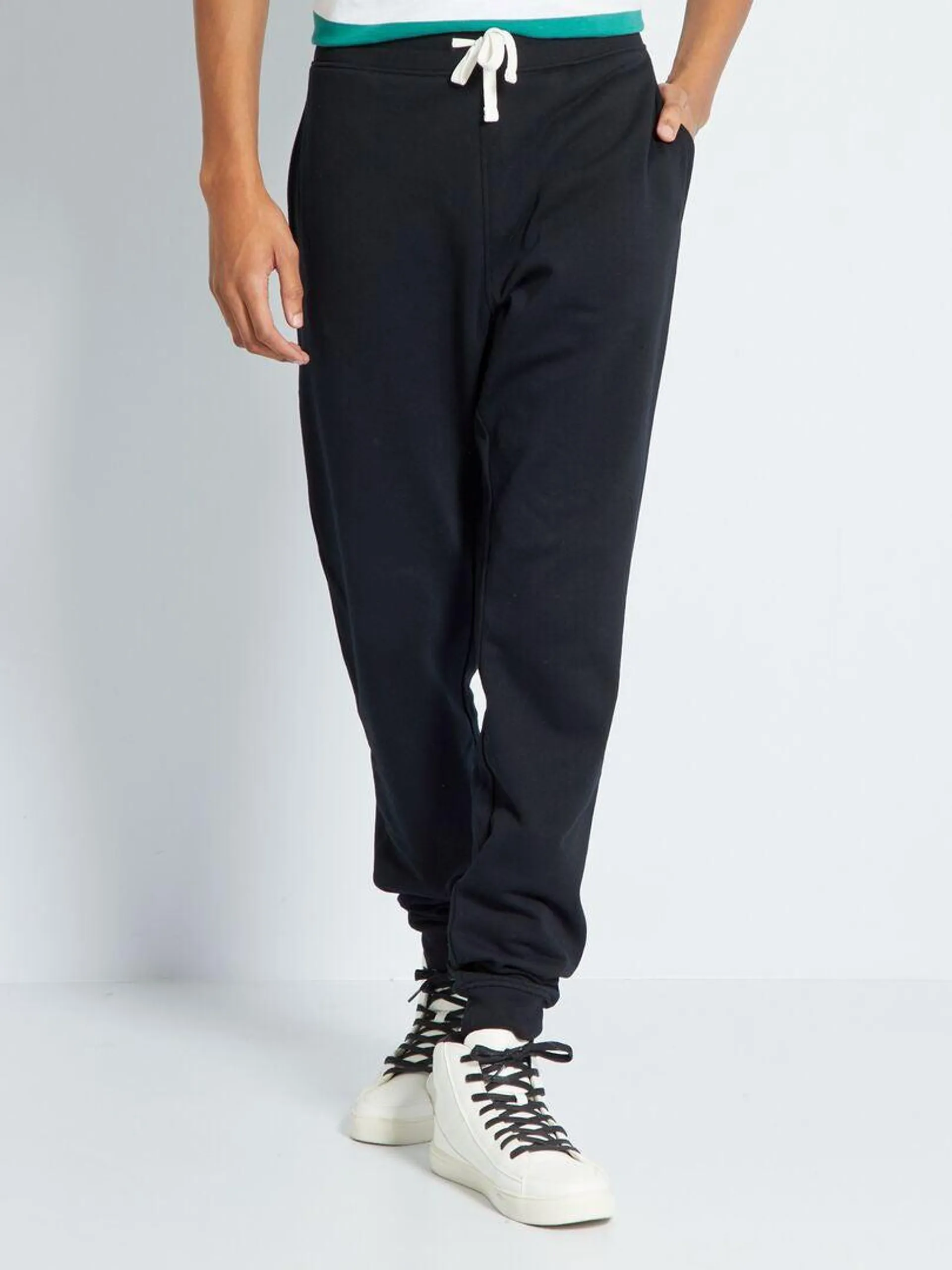 Pantaloni in tessuto felpato L36 + 190 cm - Nero