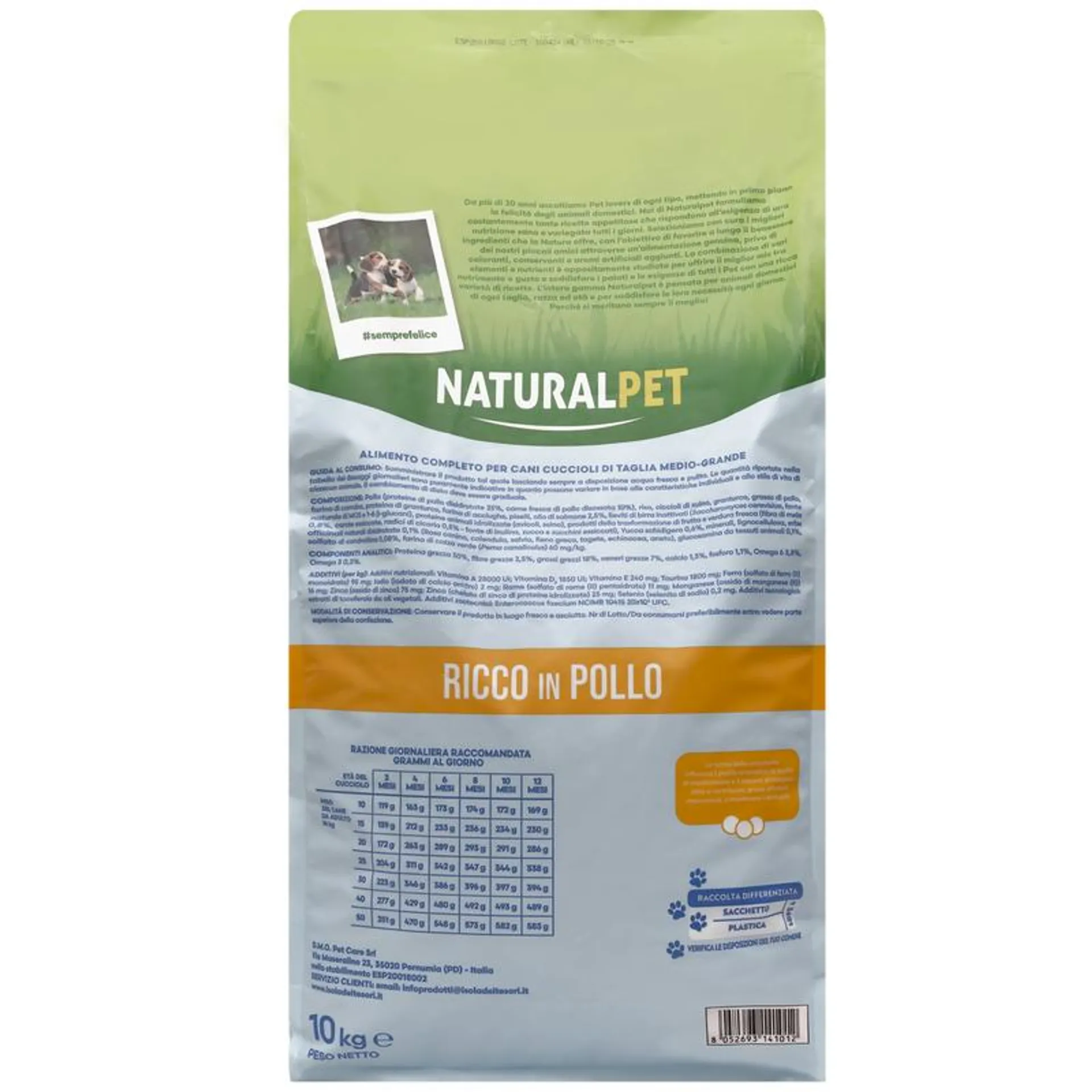 Naturalpet Prime Orme Puppy Medium&Large ricco in Pollo 10 kg