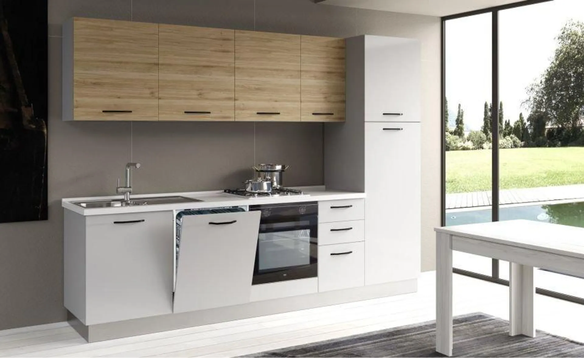 Gilda cucina 285 cm colore light grey e rovere cadiz