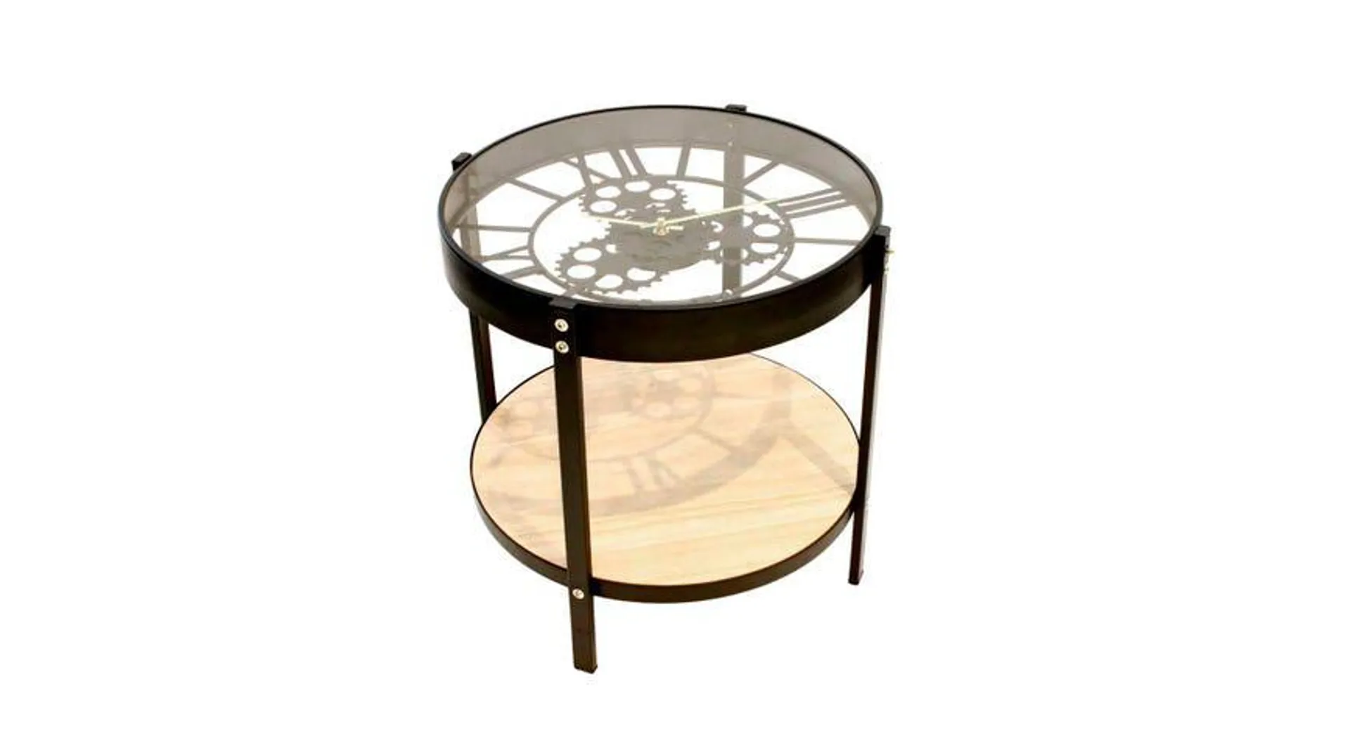 Orologio tavolino in legno e metallo nero Ø40 cm