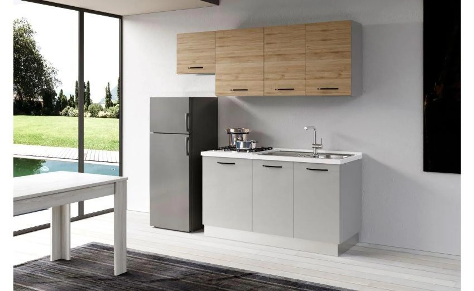 Gilda cucina 210 cm colore light grey e rovere cadiz